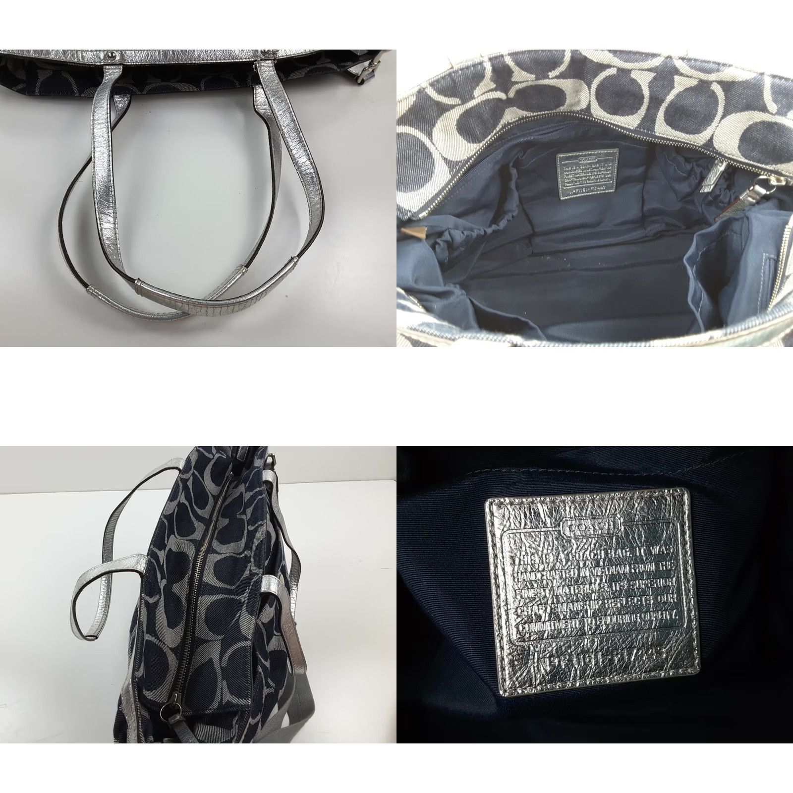 Coach Coach Signature Stripe Denim Tote - XL - Women - 18” Top 15” Bottom - Zip - Pockets - Lined - Jacquard - Silver Hardware - Denim Blue/Silver - Casual Size ONE SIZE - 8 Thumbnail