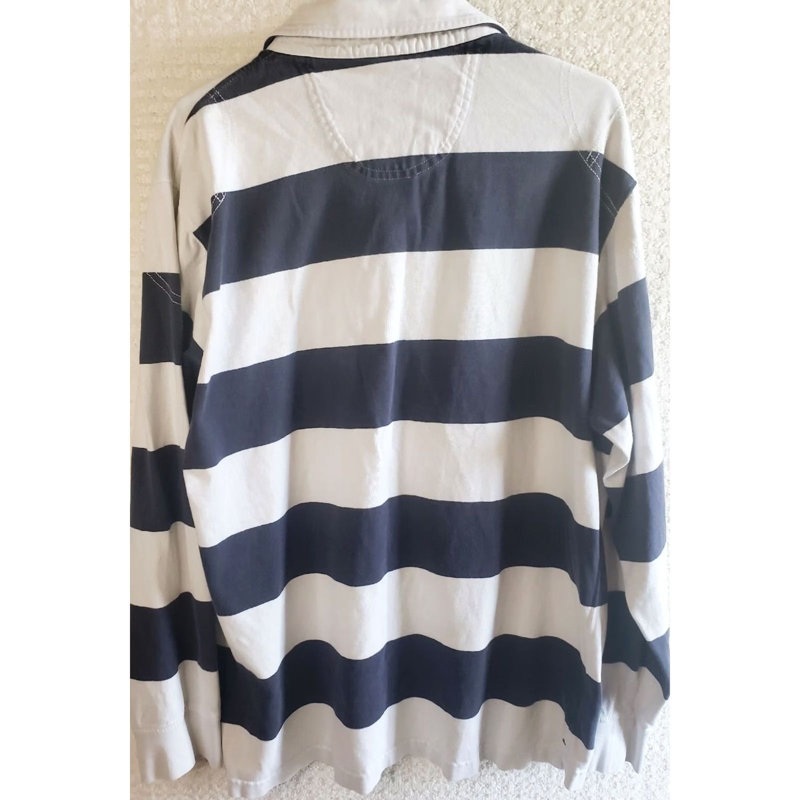 Izod VINTAGE IZOD Rugby Polo Shirt Men XL Blue White Stripe Cotton Long Sleeve EUC Size US XL / EU 56 / 4 - 5 Thumbnail
