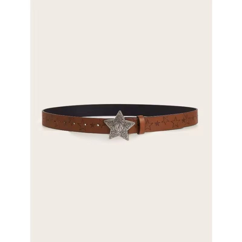 Japanese Brand × Vintage Versatile Brown Texture Star Button Belt Size ONE SIZE - 2 Thumbnail