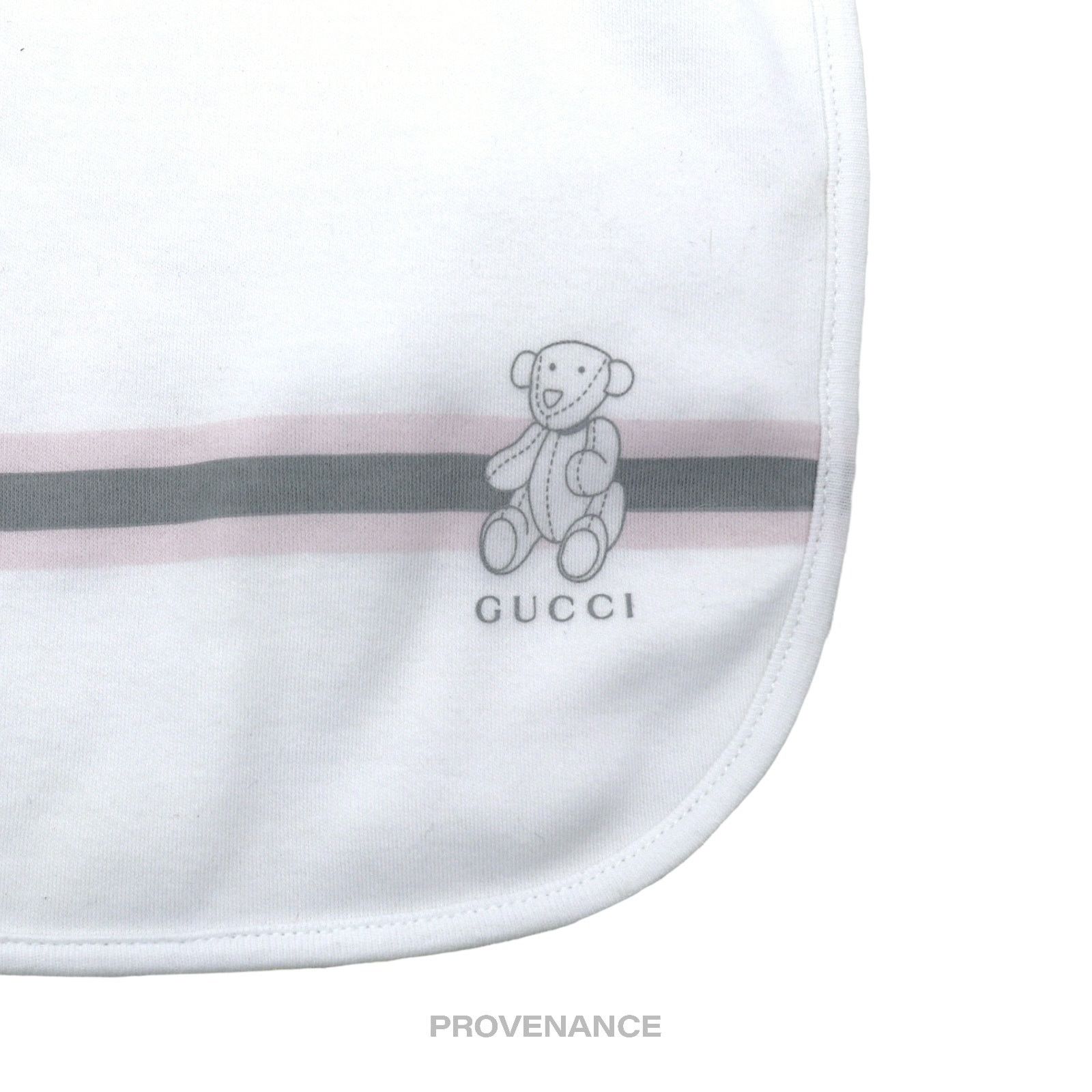 Gucci 🔴 Gucci Baby Bib - Teddy Bear Web Stripe White Pink Grey Size ONE SIZE - 3 Thumbnail