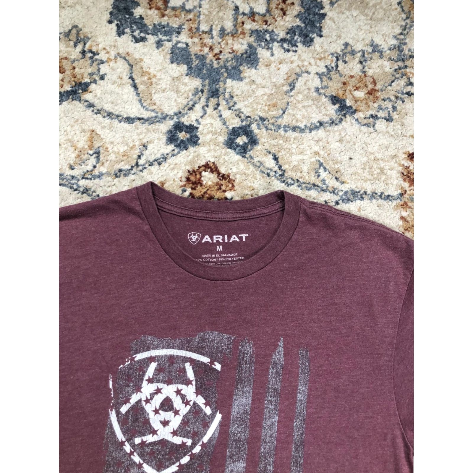 Ariat Ariat Shirt Mens M Red Flag Graphic Tee Patriotic Tagless Short Sleeve Crew Neck Front Shield Logo Print Shirts Mens Spring Summer Fall Boys Mens? Size US M / EU 48-50 / 2 - 2 Thumbnail