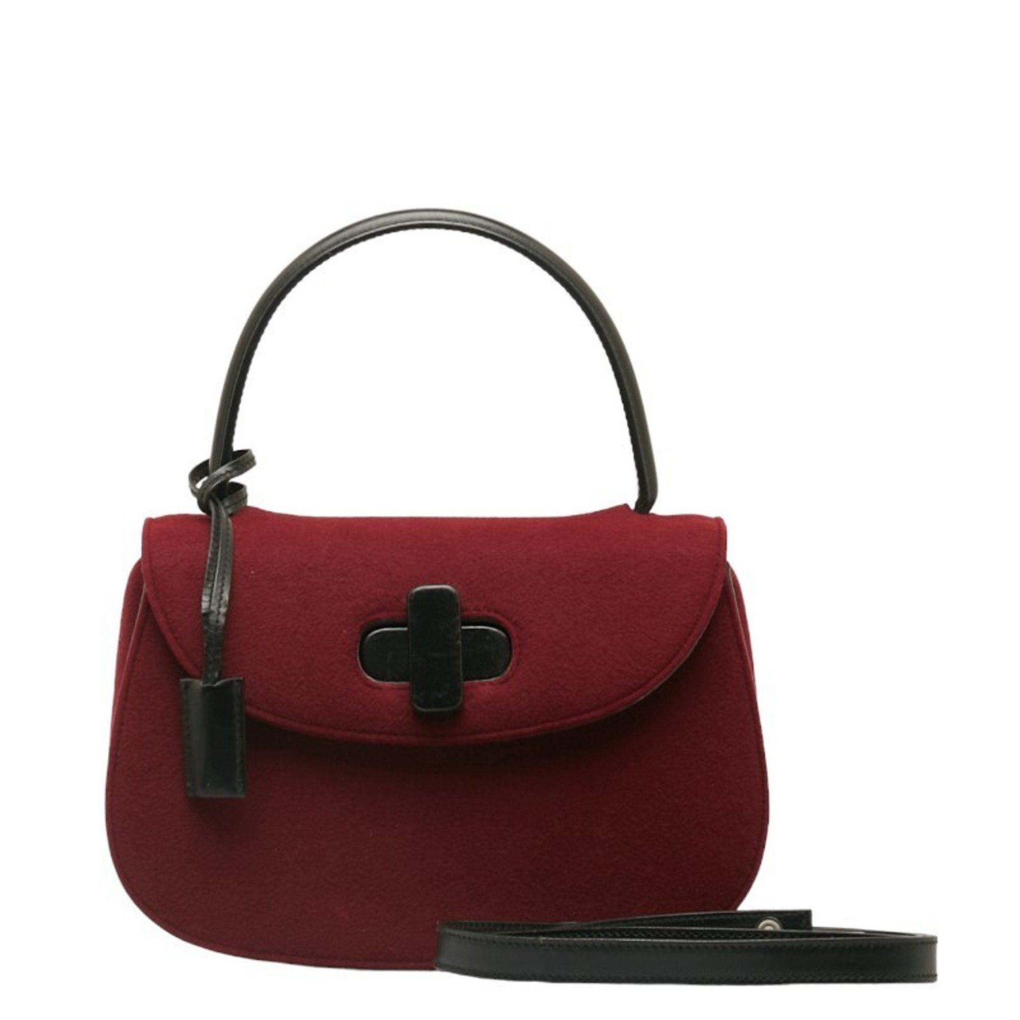 image of Gucci Shoulder Bag Handbag Bordeaux Wine Red Black Felt Leather Women's Gucci