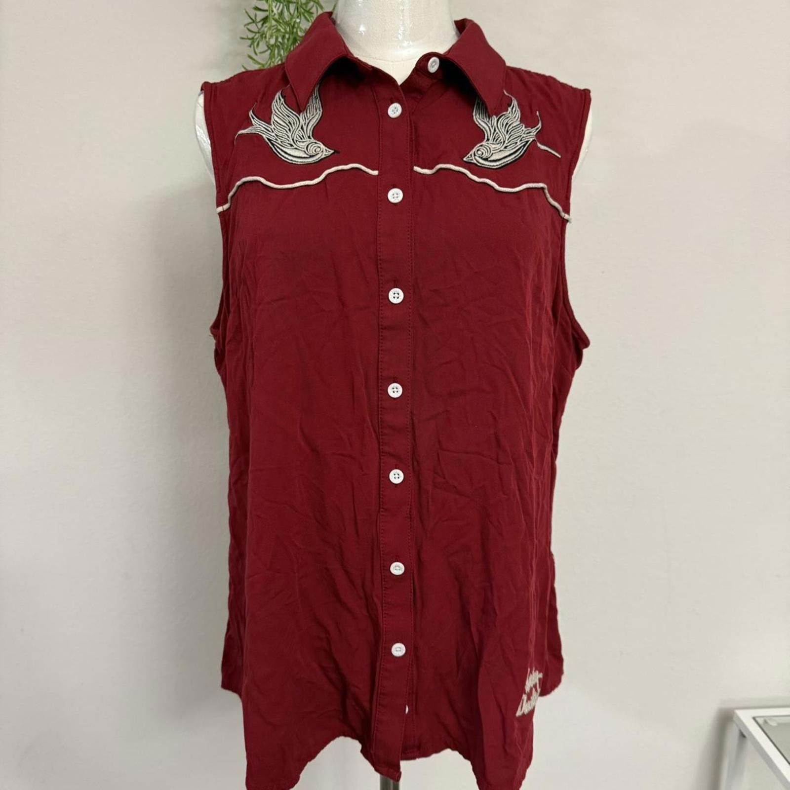 Harley Davidson Burgundy Vintage Biker Harley Davidson Embroidered Birds Size US L / EU 52-54 / 3 - 1 Thumbnail