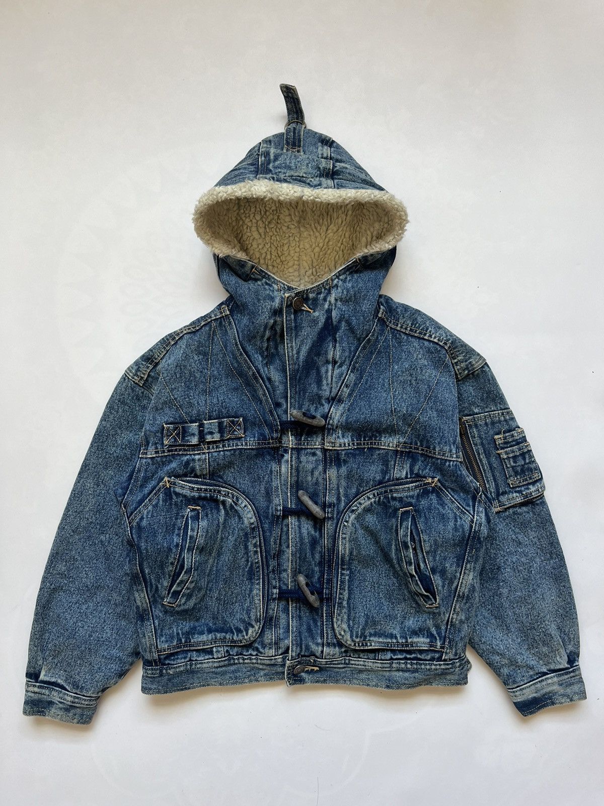 Vintage Vintage Fighting Spirit Sherpa Hooded Bomber Jacket Size S / US 4 / IT 40 - 1 Thumbnail