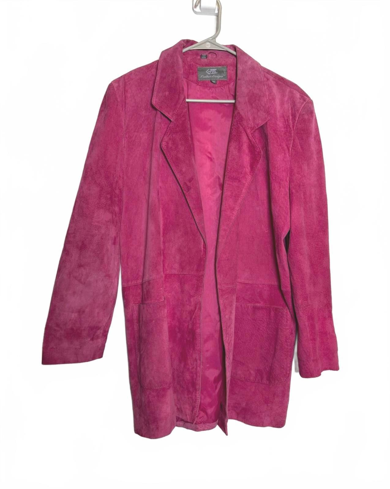 Women Vintage 80s Pink Suede leather Boss Lady Coat