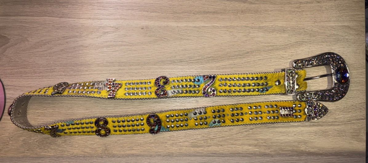 B.B. Simon b.b. Simon Yellow Pony Hair Crystal Studded Belt Sz 36 Size 36 - 4 Thumbnail
