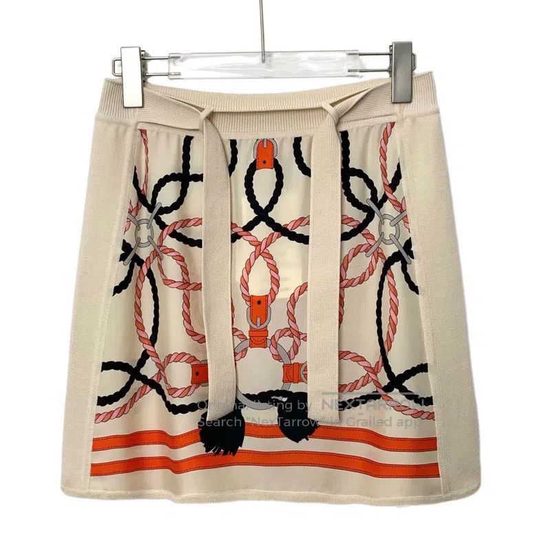 Hermes Hermes Beige Rope Tie Print Silk Asymmetrical Skirt Size 24" / US 00 / IT 34 - 1 Thumbnail