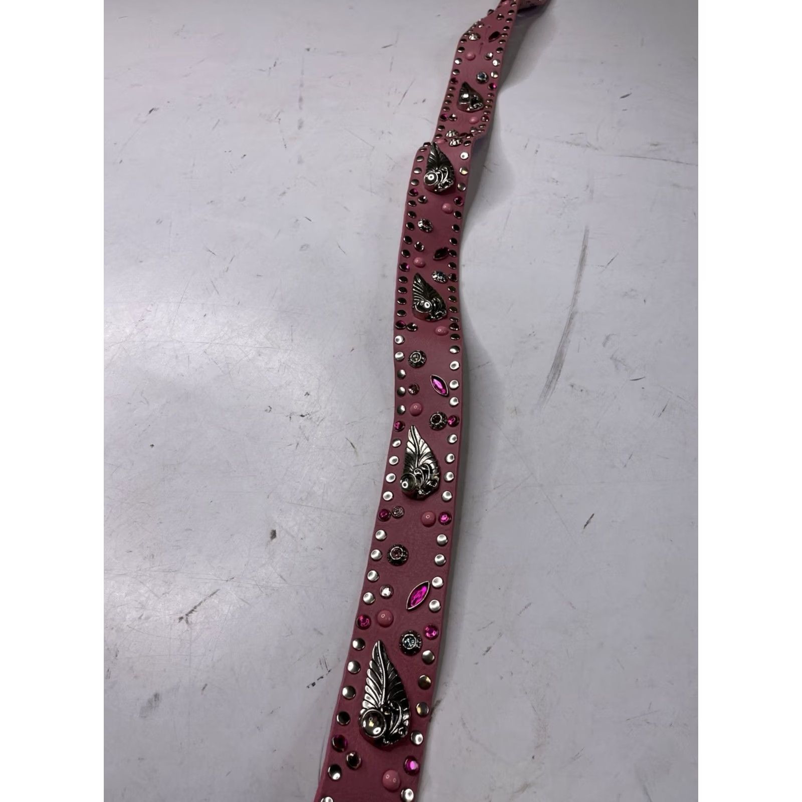 Vintage VINTAGE NANNI Belt Womens Regular 32 Pink Leather Rhinestone Buckle Adjustable Embellished Size ONE SIZE - 2 Thumbnail