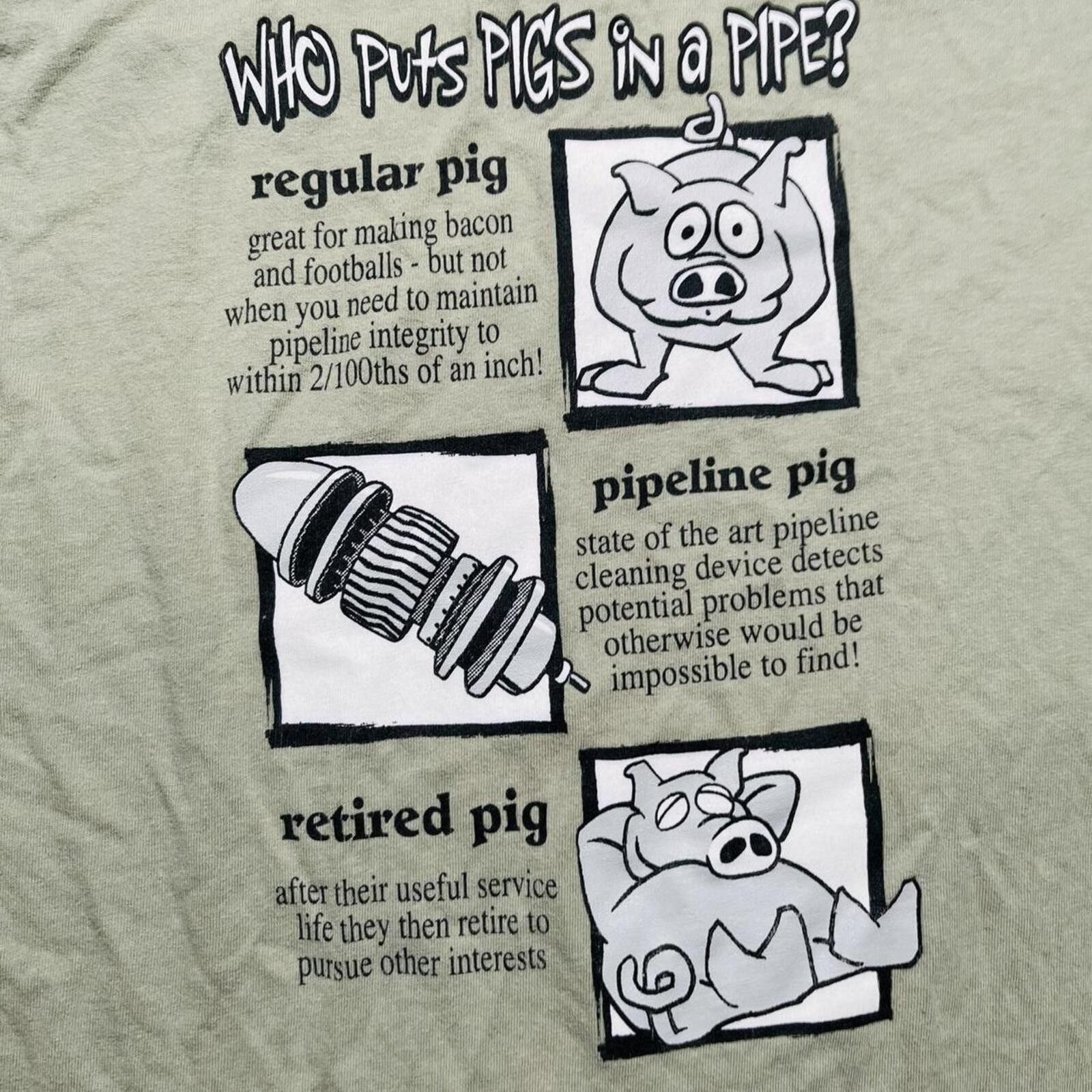 Hanes Vintage Trans-Alaska Pipeline Pig In A Pipe Shirt Olive L Size US L / EU 52-54 / 3 - 3 Thumbnail