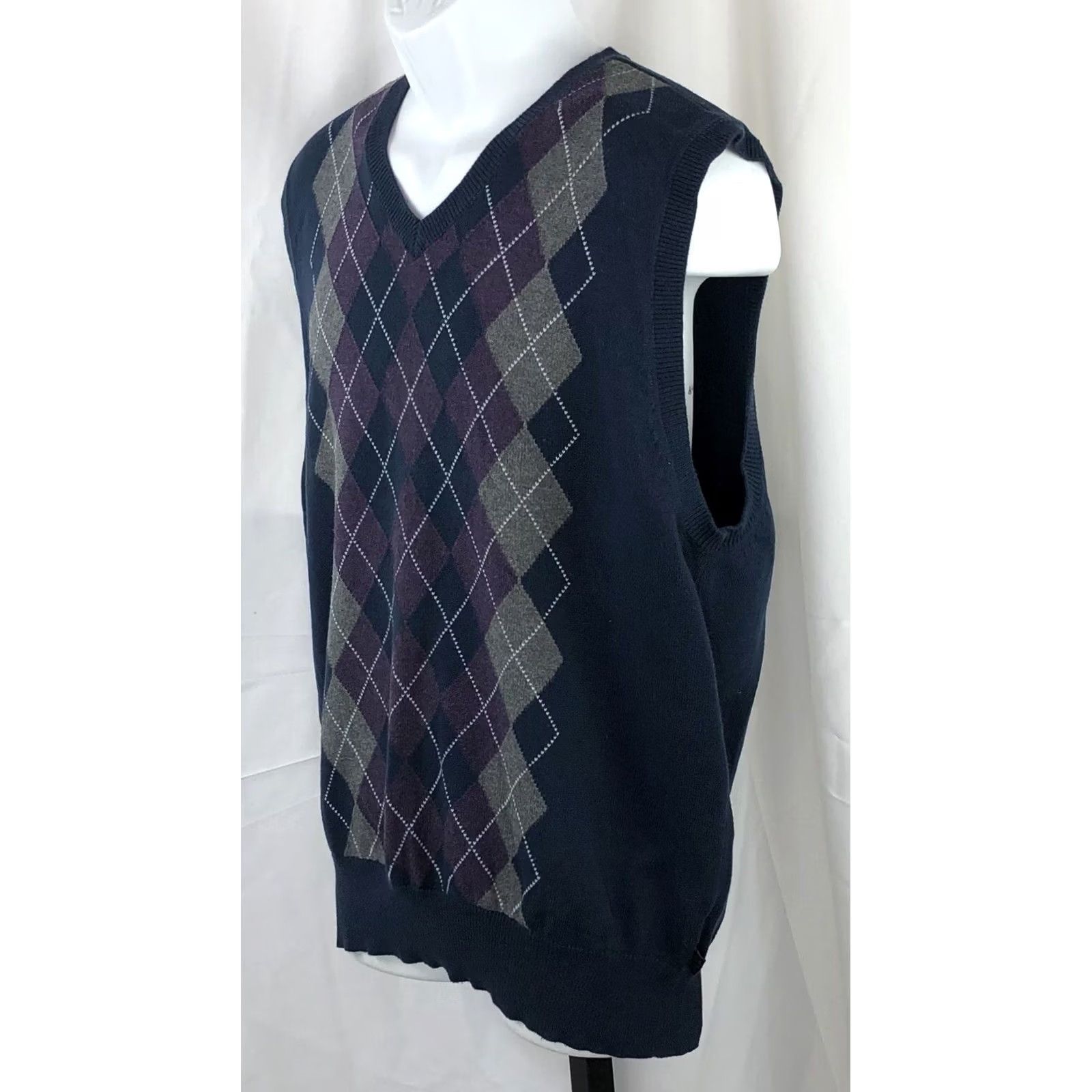 Izod Izod Sweater Vest L Blue Gray Argyle Cotton Sleeveless Preppy Classic Academia Size US L / EU 52-54 / 3 - 2 Thumbnail
