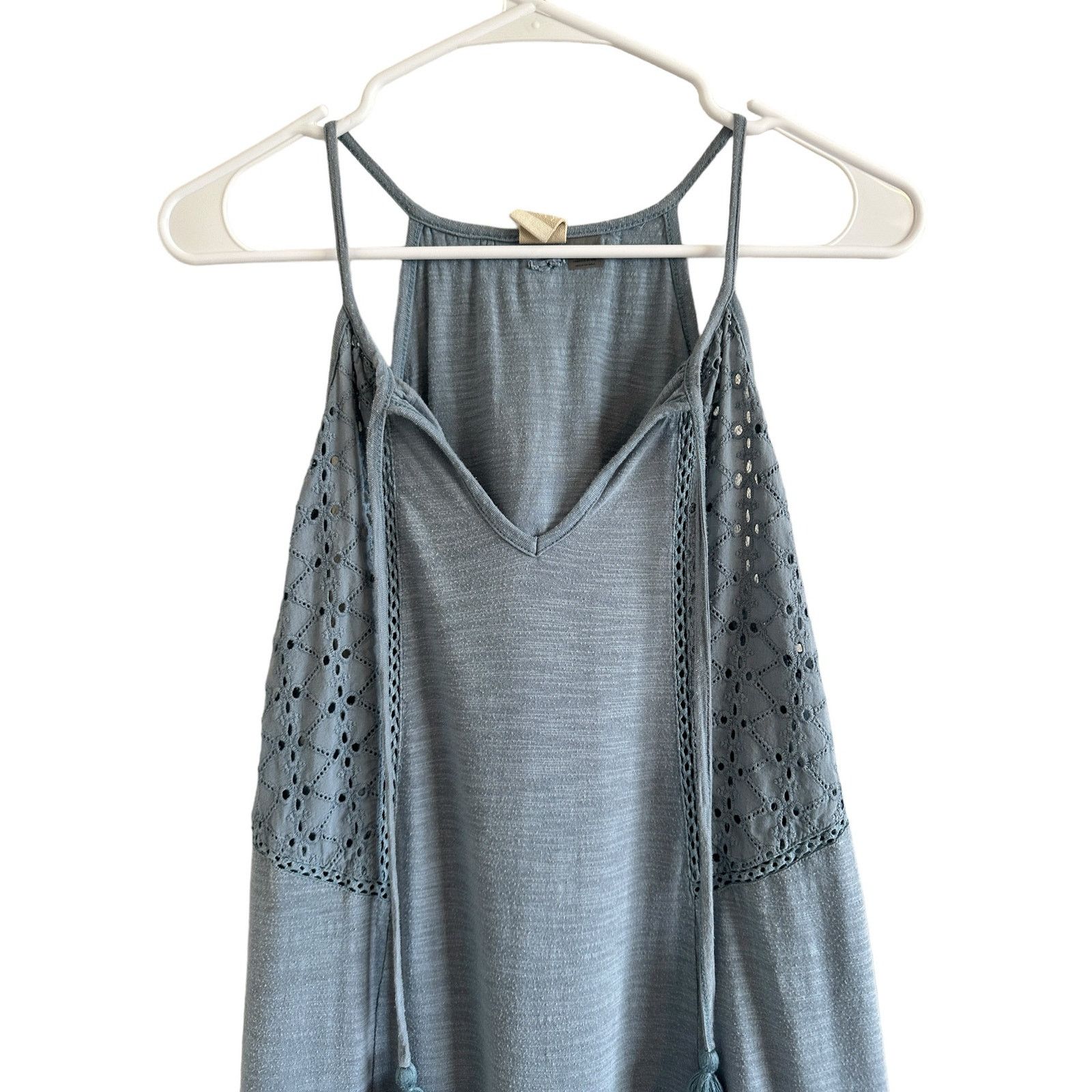 Other Roxy Blue Cotton V-Neck Embroidered Sleeveless Mini Dress Size M / US 6-8 / IT 42-44 - 4 Thumbnail
