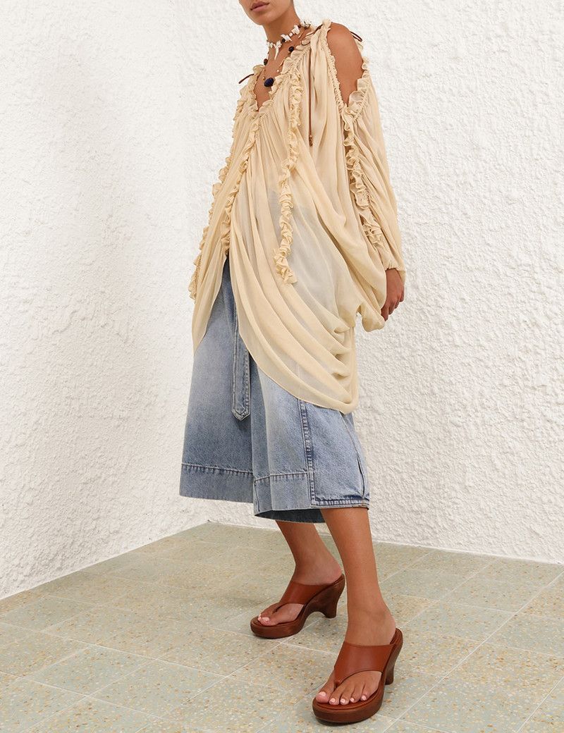 Zimmermann oc11z0226 Illuminate Draped Blouse In Nude Size M / US 6-8 / IT 42-44 - 8 Thumbnail