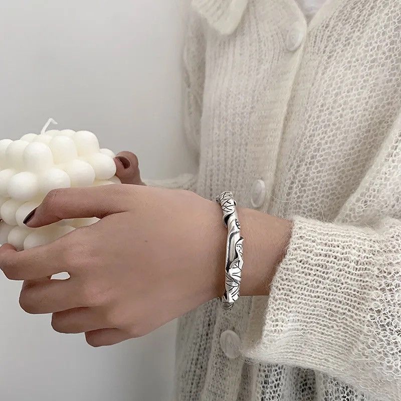 Jewelry × Vintage Lotus Flower & Leaf Bangle Bracelet 🪷 Size ONE SIZE - 3 Thumbnail