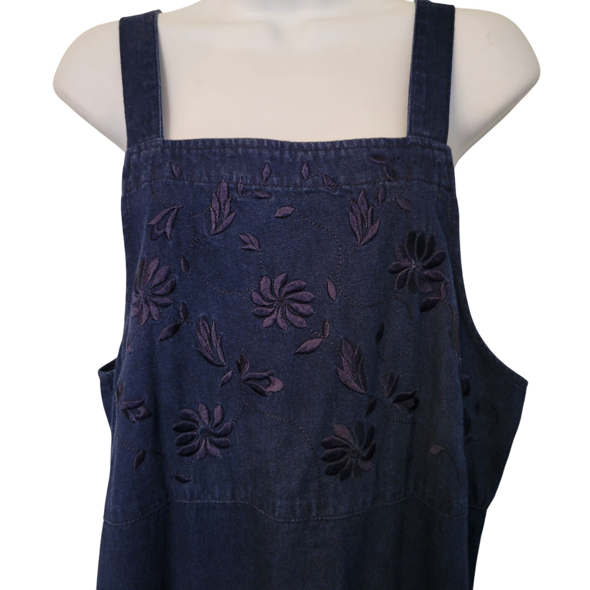 Vintage Baccini M Blue Jean Denim Embroidered Maxi Pinafore Jumper D Size M / US 6-8 / IT 42-44 - 2 Thumbnail