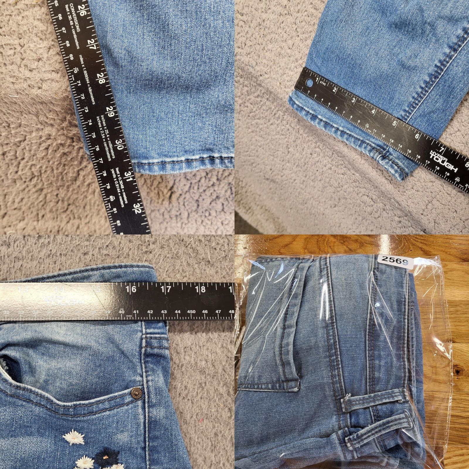Vintage Black Daisy Kate Straight Leg Jeans Pants Womens 13/31 Light Faded Blue Floral Denim Size 34" / US 12 / IT 48 - 8 Thumbnail