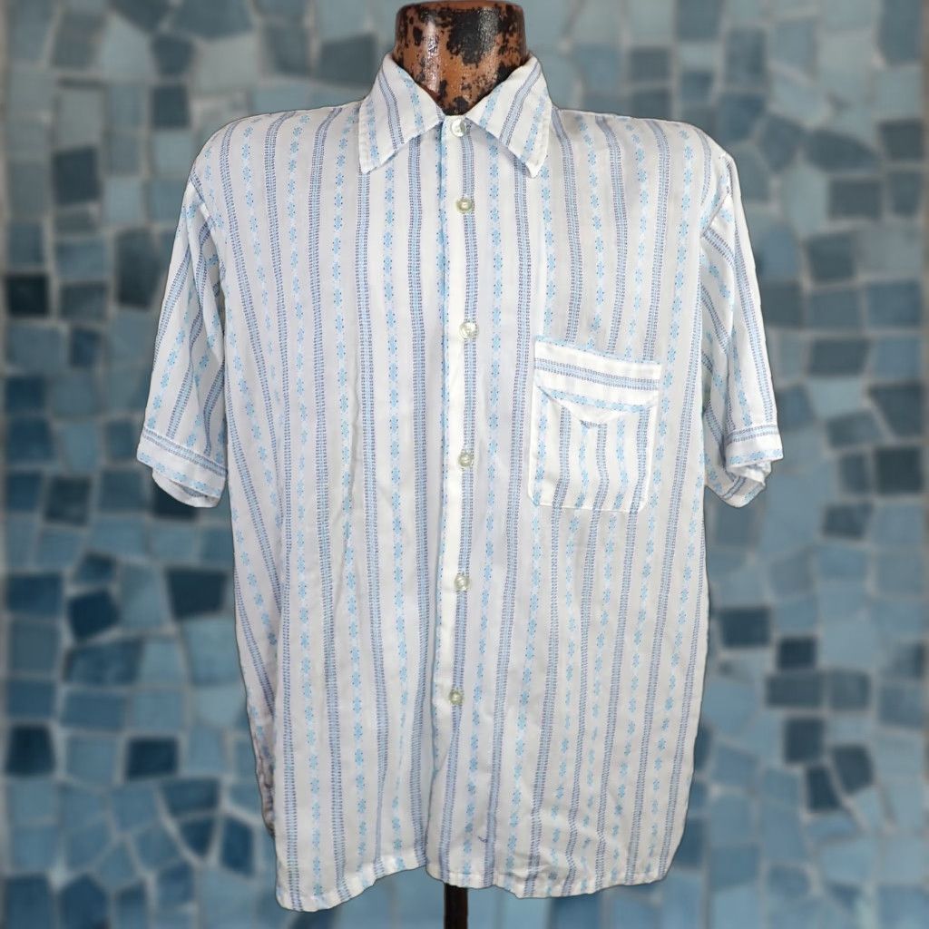 Vintage VINTAGE Montgomery Ward Shirt Mens L 70's Nik Striped Print All Over Disco Beige Size US L / EU 52-54 / 3 - 1 Thumbnail