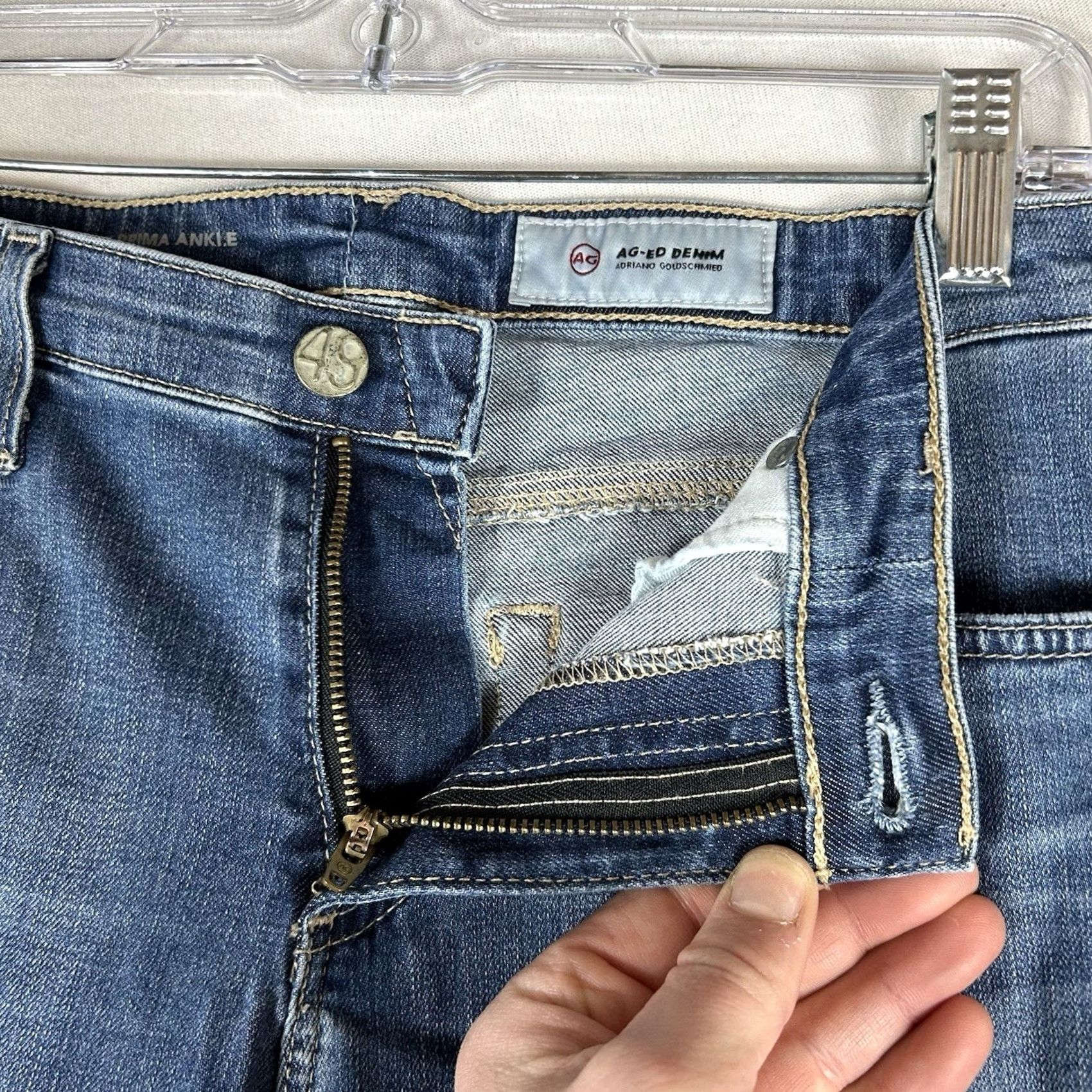 Vintage AG Adriano Goldschmied The Prima Jeans Women’s 28R Cigarette Skinny Ankle Denim Blue City Hipster Rock USA - Mens/Womens Size 28" / US 6 / IT 42 - 4 Thumbnail