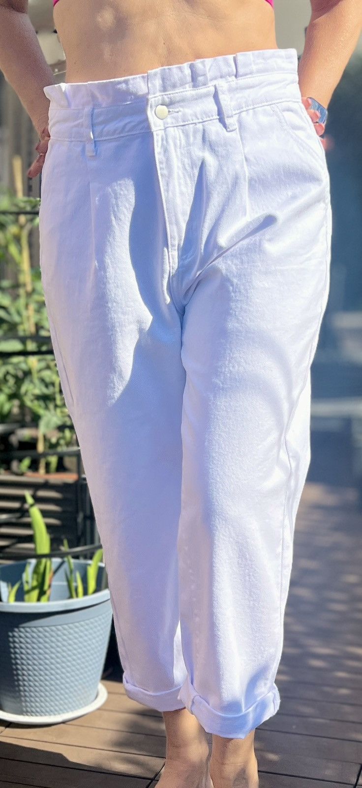 Shein SHEIN White Relaxed Fit Cuffed Pants Size L High Waist Size 32" / US 10 / IT 46 - 7 Thumbnail