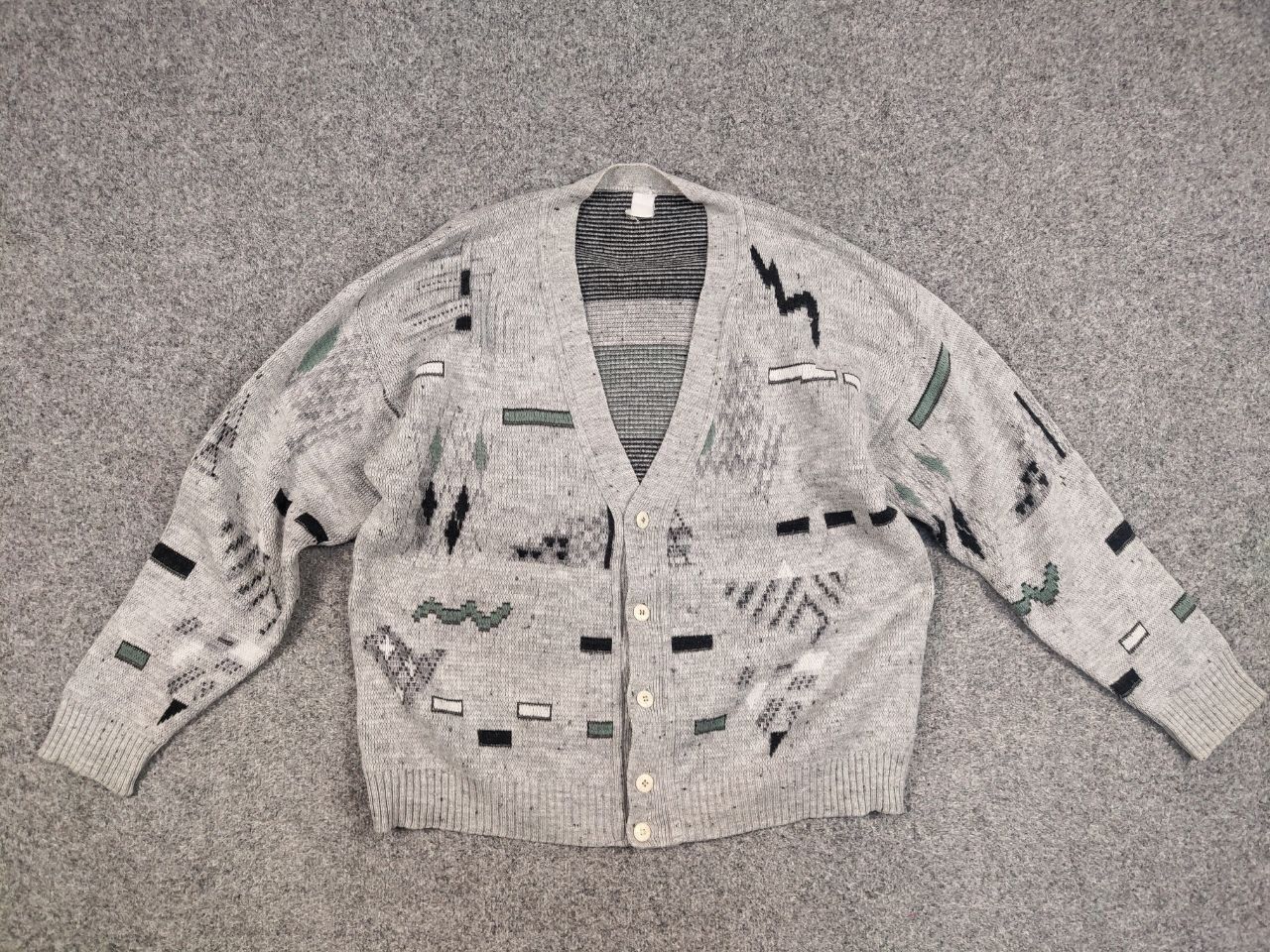 Japanese Brand Vintage 90's Japanese Style Knit Art Gray Pattern Cardigan Size US L / EU 52-54 / 3 - 15 Thumbnail