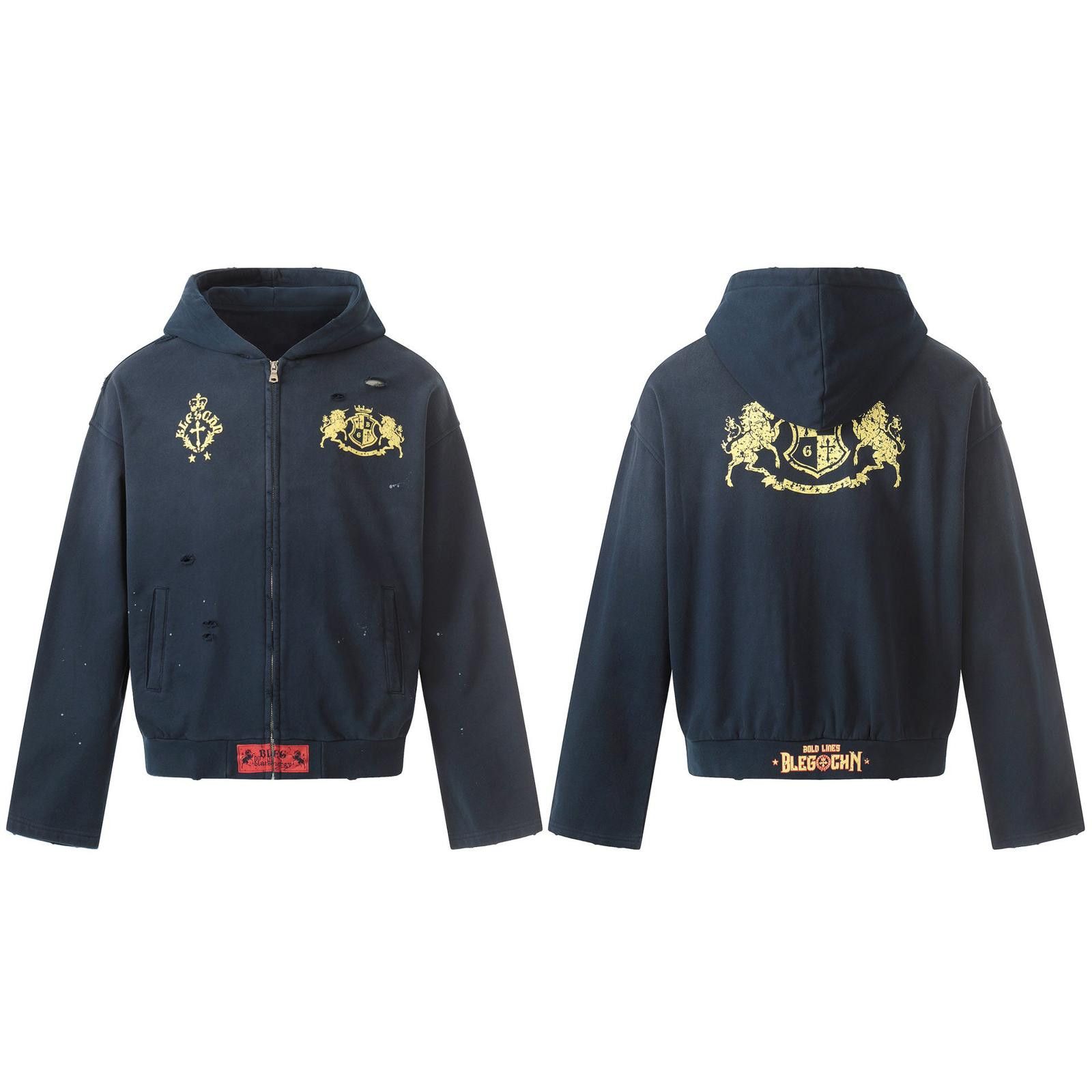 Other Navy Distressed Zip-Up Hoodie Size US M / EU 48-50 / 2 - 5 Thumbnail
