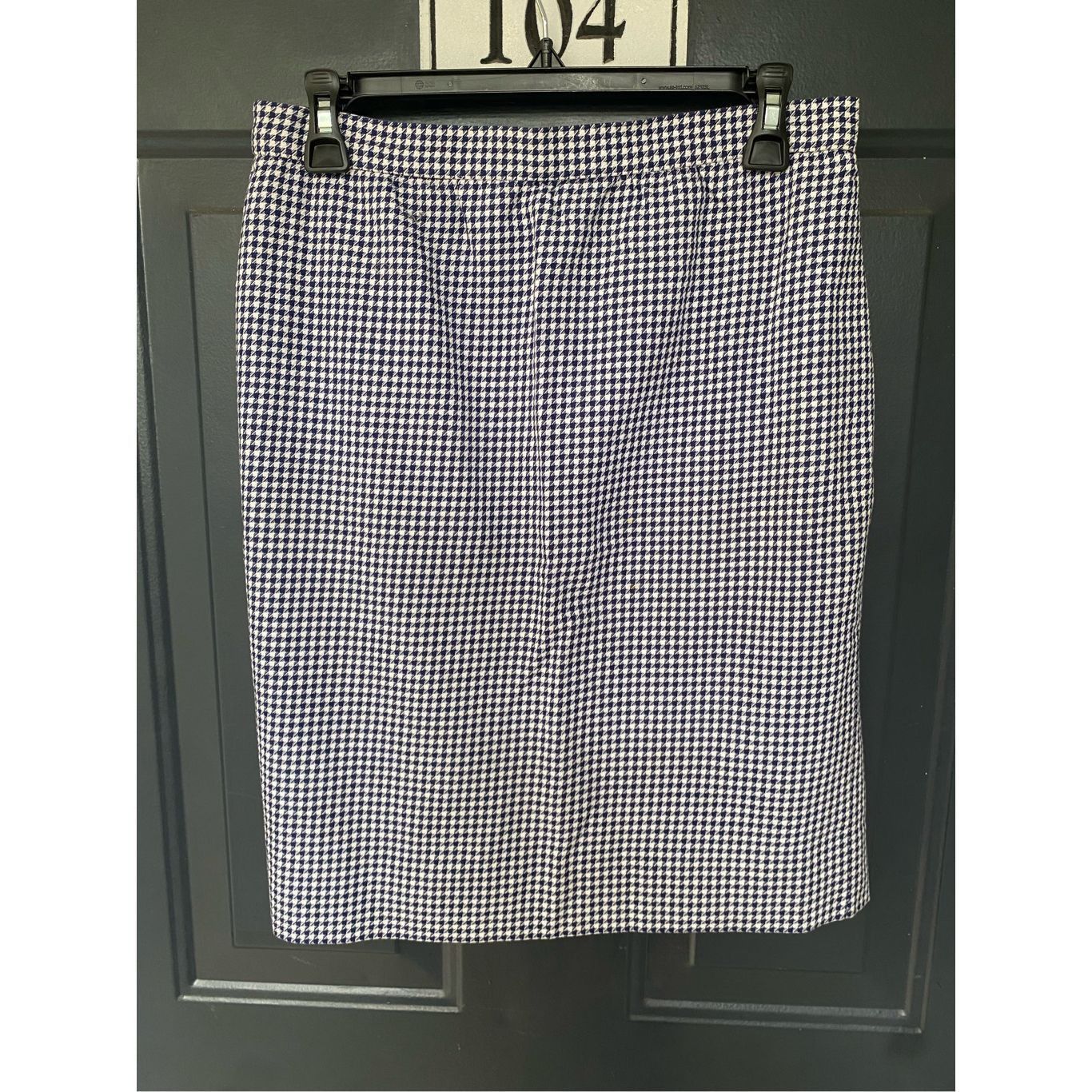 image of Celine Paris Blue White Houndstooth Straight Pencil Skirt, S, Women's (Size 30)