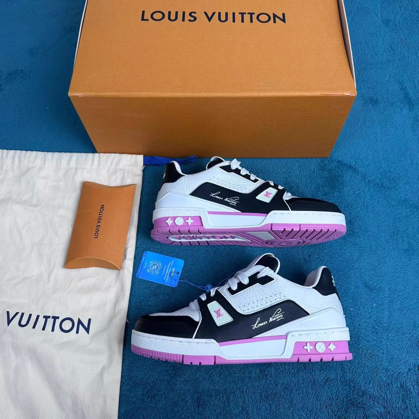 Louis Vuitton LV Trainer Low-Top Black Pink 37 NM With Accs Size US 6.5 / IT 36.5 - 2 Thumbnail