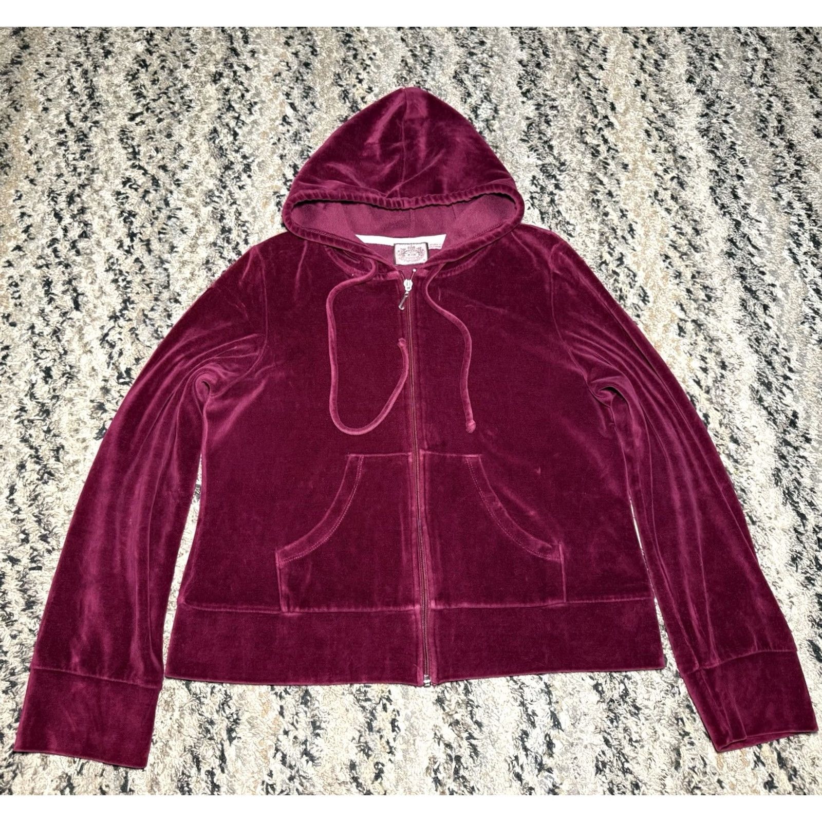 Juicy Couture VINTAGE Juicy Couture Hoodie Full Zip Velour Track Jacket Womens XL Burgundy Red Size XL / US 12-14 / IT 48-50 - 3 Thumbnail