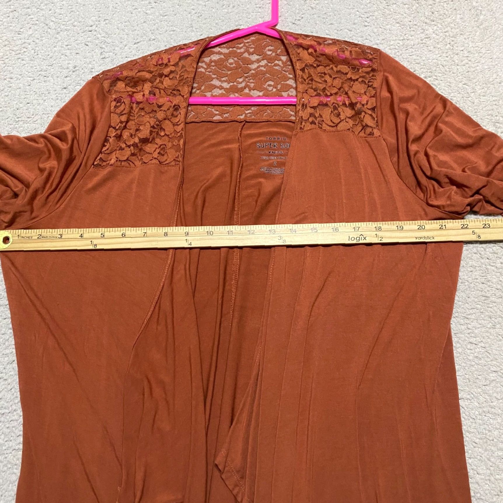 Torrid Torrid Cardigan Sweater Open Front Lace Yoke Drape 2X Womens Orange Knit Cardigan Pullover Size 2X Plus Womens Torrid Size XXL / US 16-18 / IT 52-54 - 7 Thumbnail