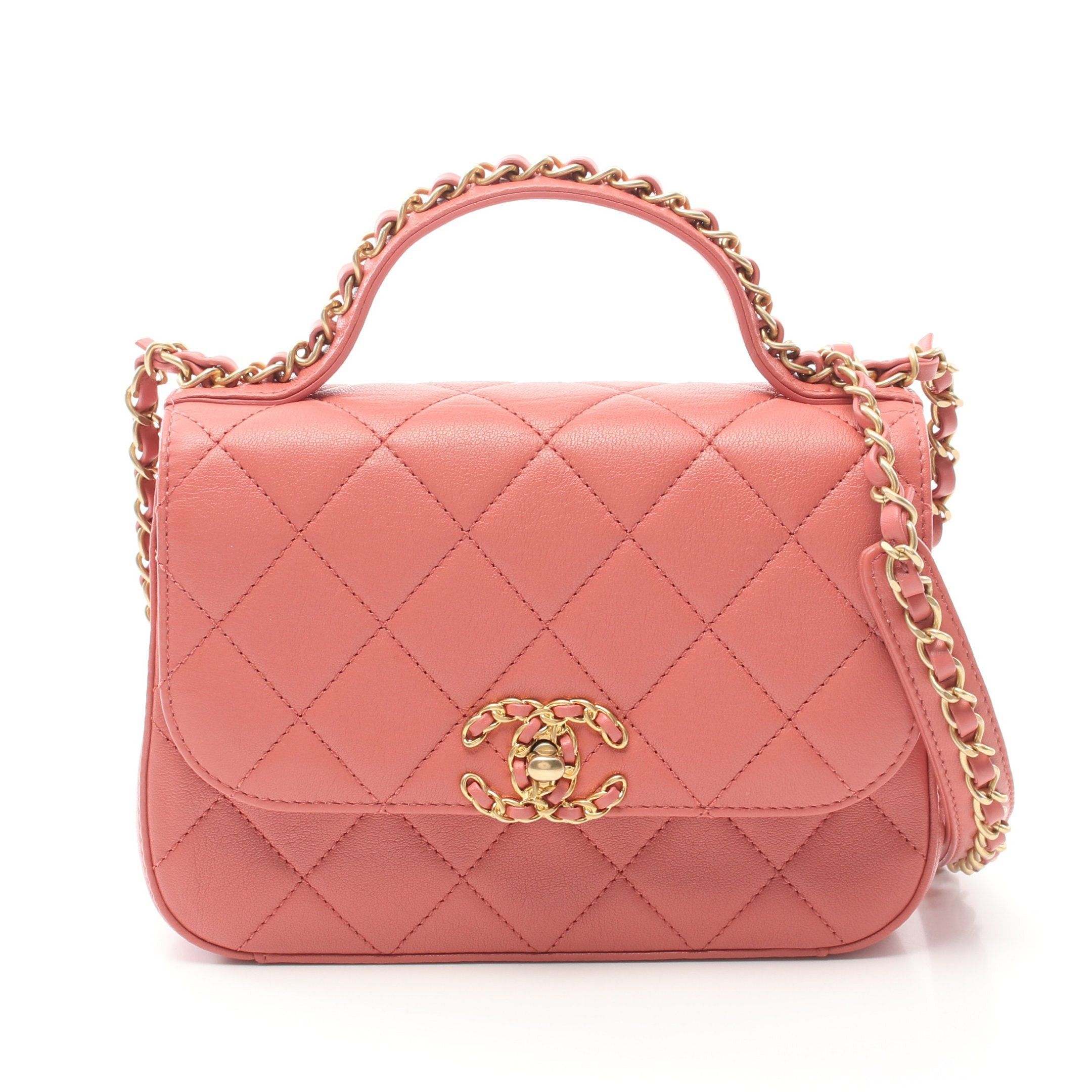 Chanel Chanel Chanel19 Matelasse Chain Shoulder Bag Lambskin Coral Pink Gold Hardware Size ONE SIZE - 1 Thumbnail