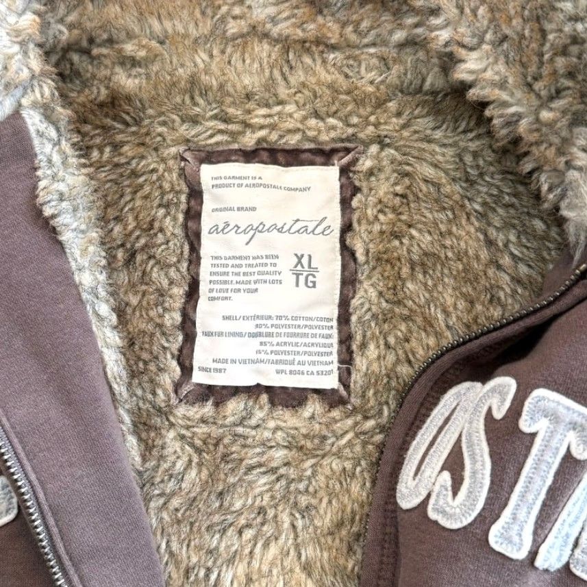 Aeropostale VINTAGE Aeropostale Hoodie Full Zip Women XL Brown Y2K Grunge Skate Cyber Faux Fur Lined Long Sleeve Regular Fit Sweatshirt Size XL / US 12-14 / IT 48-50 - 3 Thumbnail