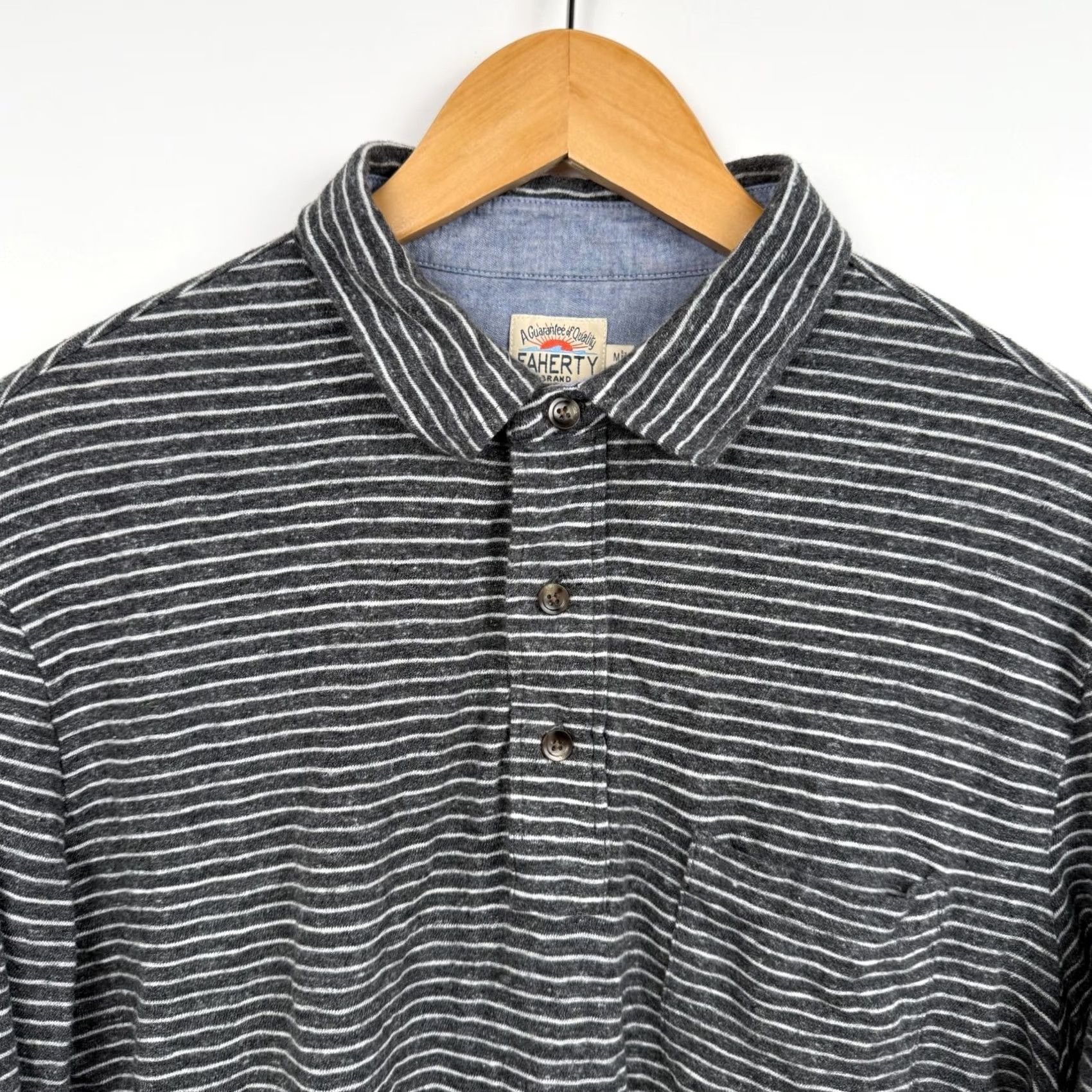 Faherty Faherty Shirt Polo Long Sleeve Striped Gray Organic Cotton Mens Medium Size US M / EU 48-50 / 2 - 2 Thumbnail