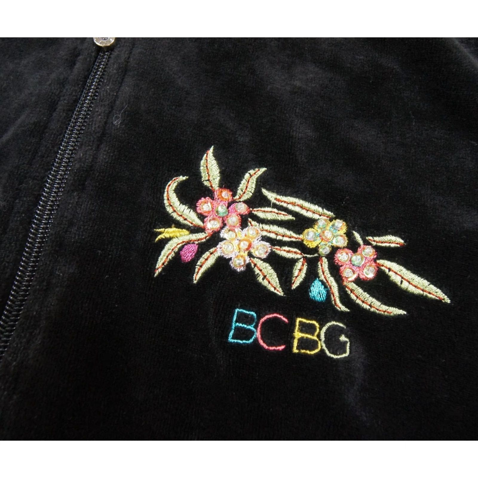 Bcbgmaxazria BCBGMAXAZRIA Sweater Women Medium Black Velour Hooded Full-Zip Embellished Logo Y2K Womens Size M / US 6-8 / IT 42-44 - 5 Thumbnail