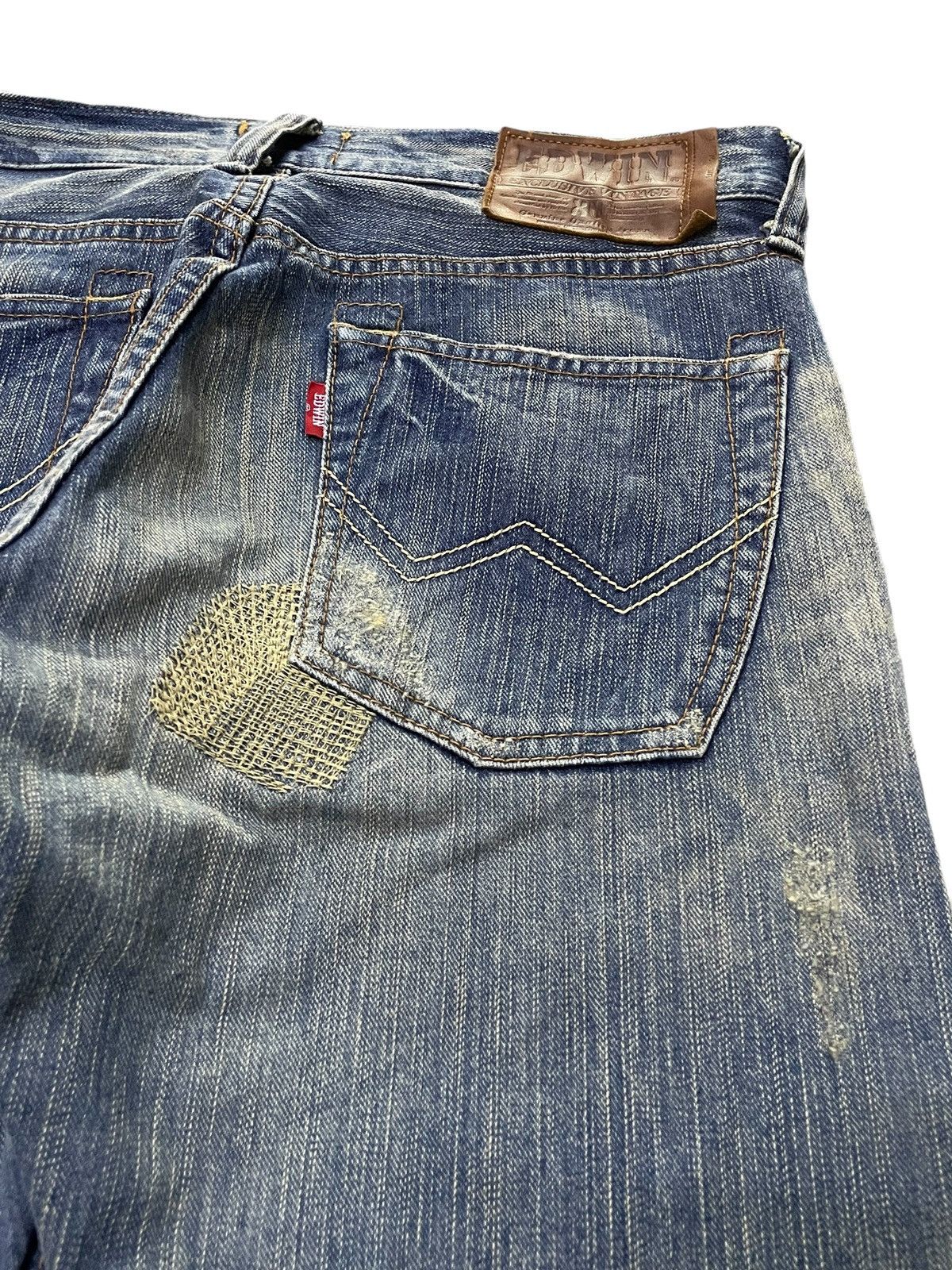 Edwin × Hysteric Glamour Vintage Edwin 403XV Patchwork Zig Zag Distressed Jeans Size US 32 / EU 48 - 15 Thumbnail