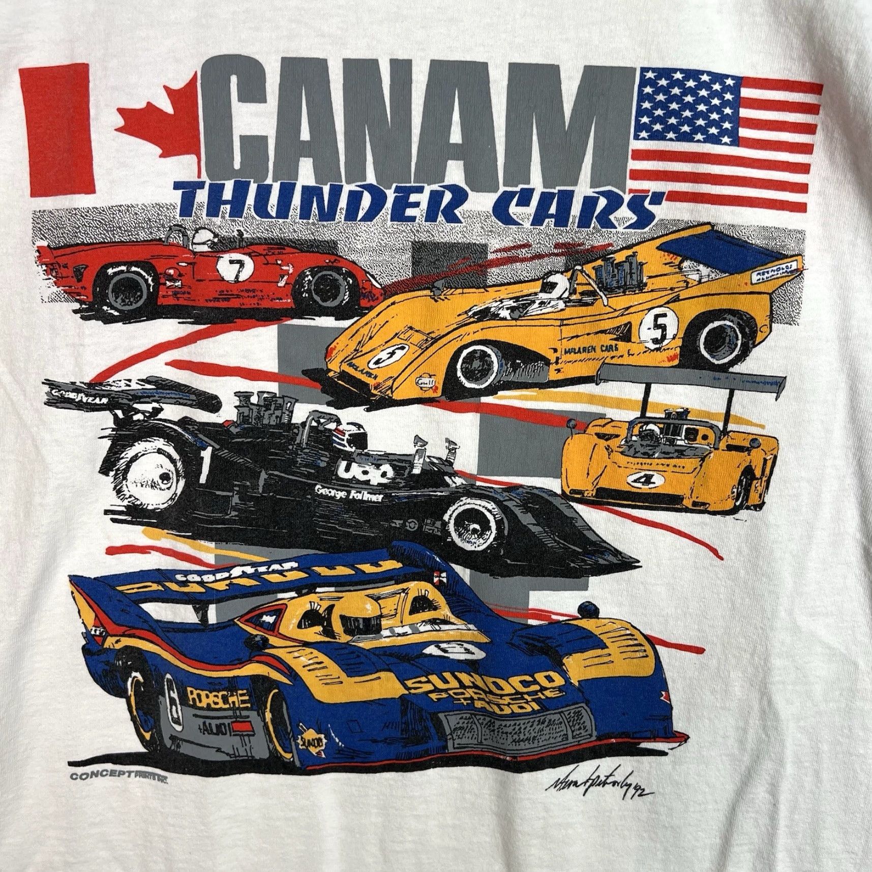 Vintage VINTAGE 90s Porsche McLaren Can Am Racing Graphic Tee Adult Large White Mens Size US L / EU 52-54 / 3 - 5 Thumbnail