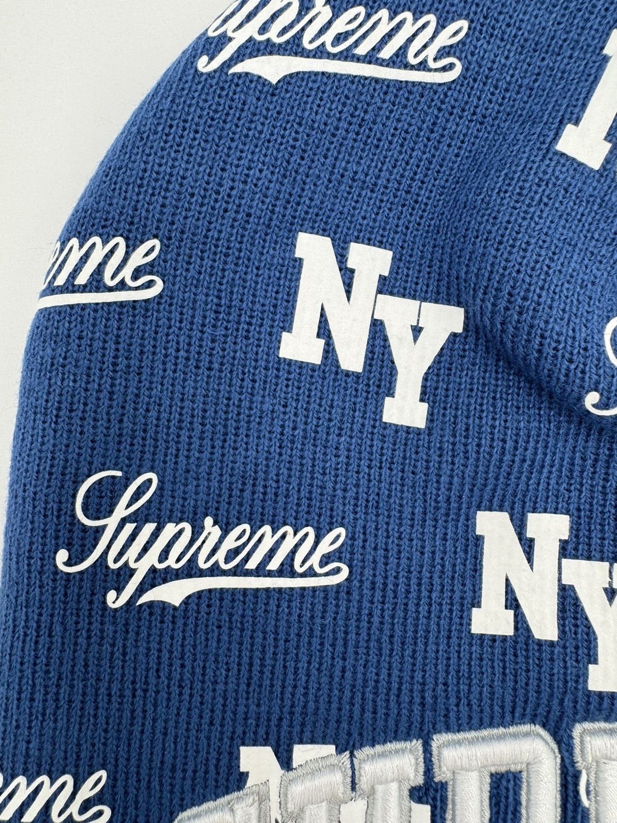 New Era × Supreme Supreme New Era Monogram Beanie Blue White Size ONE SIZE - 7 Thumbnail