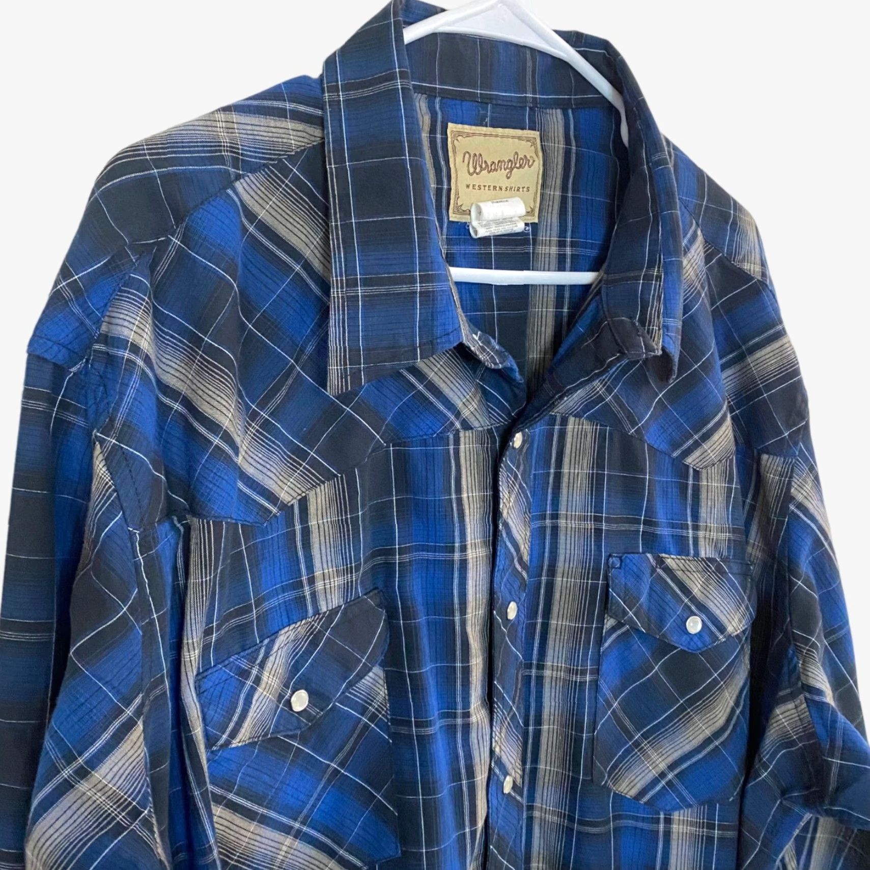Wrangler VINTAGE Wrangler Western Pearl Snap Shirt Blue Plaid Long Sleeve Cowboy Mens 3XL Shirt Size US XXL / EU 58 / 5 - 5 Thumbnail