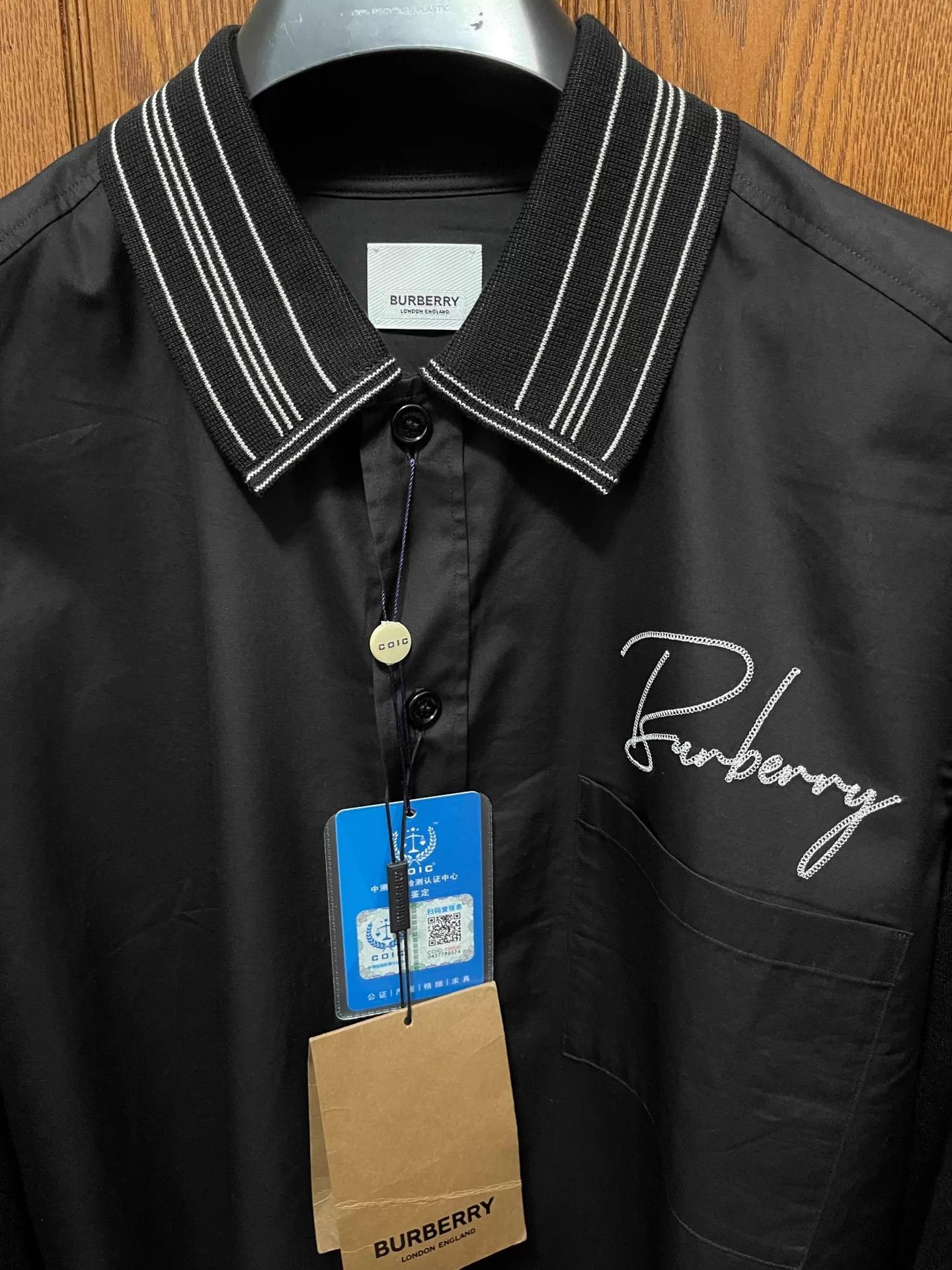 Burberry Burberry Black/White Embroidered Silk-Collar Shirt XXL Size US XXL / EU 58 / 5 - 4 Thumbnail