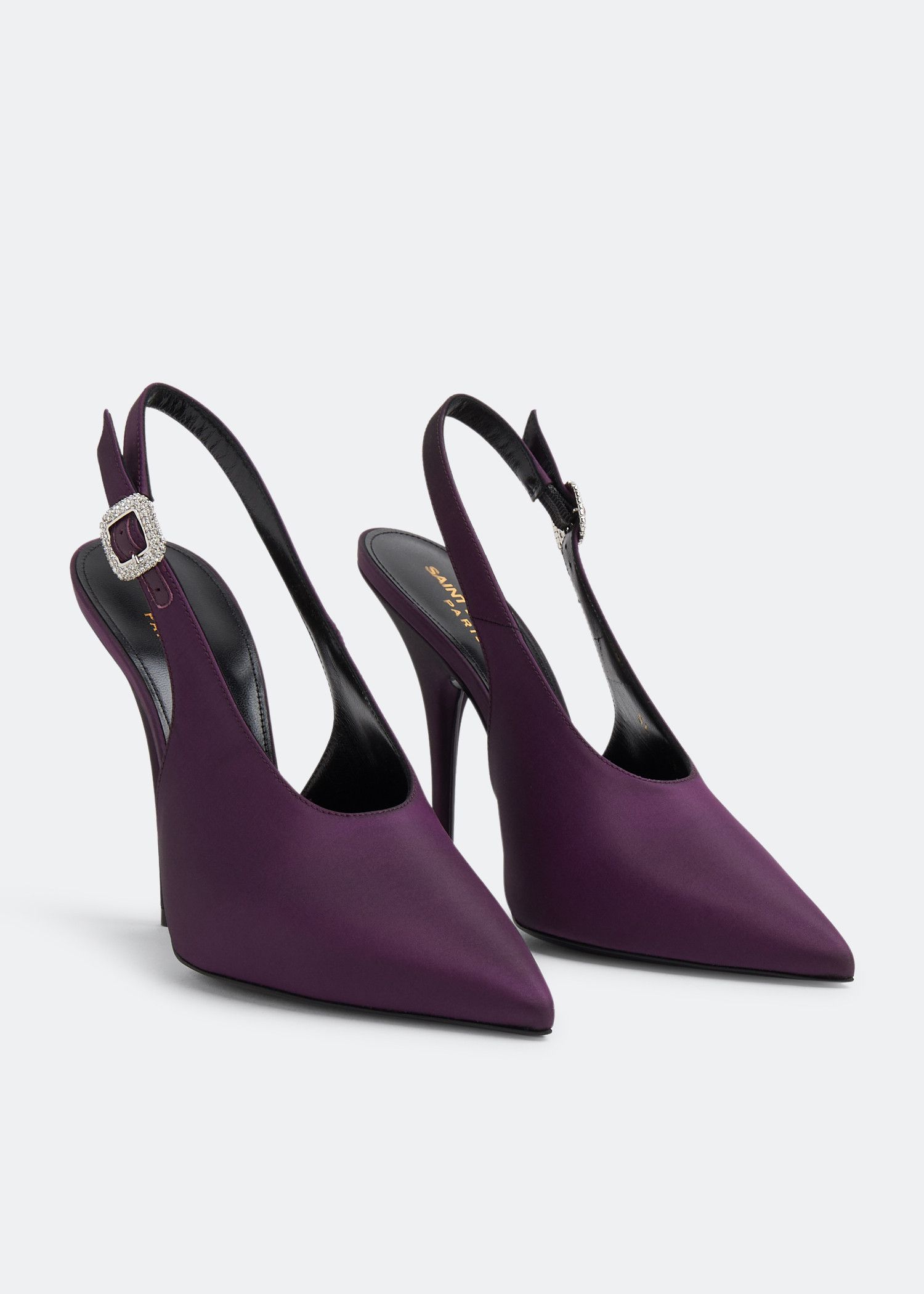 Saint Laurent Paris o1b1hav111224 Yasmeen Slingback Pumps Shantung Dark Purple Size US 10 / IT 40 - 4 Thumbnail