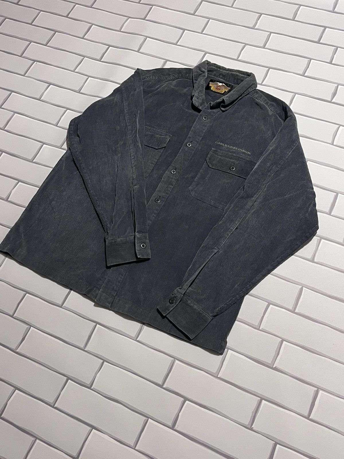 Harley Davidson Harley-Davidson Corduroy Shirt Vintage L Grey Size US L / EU 52-54 / 3 - 2 Thumbnail