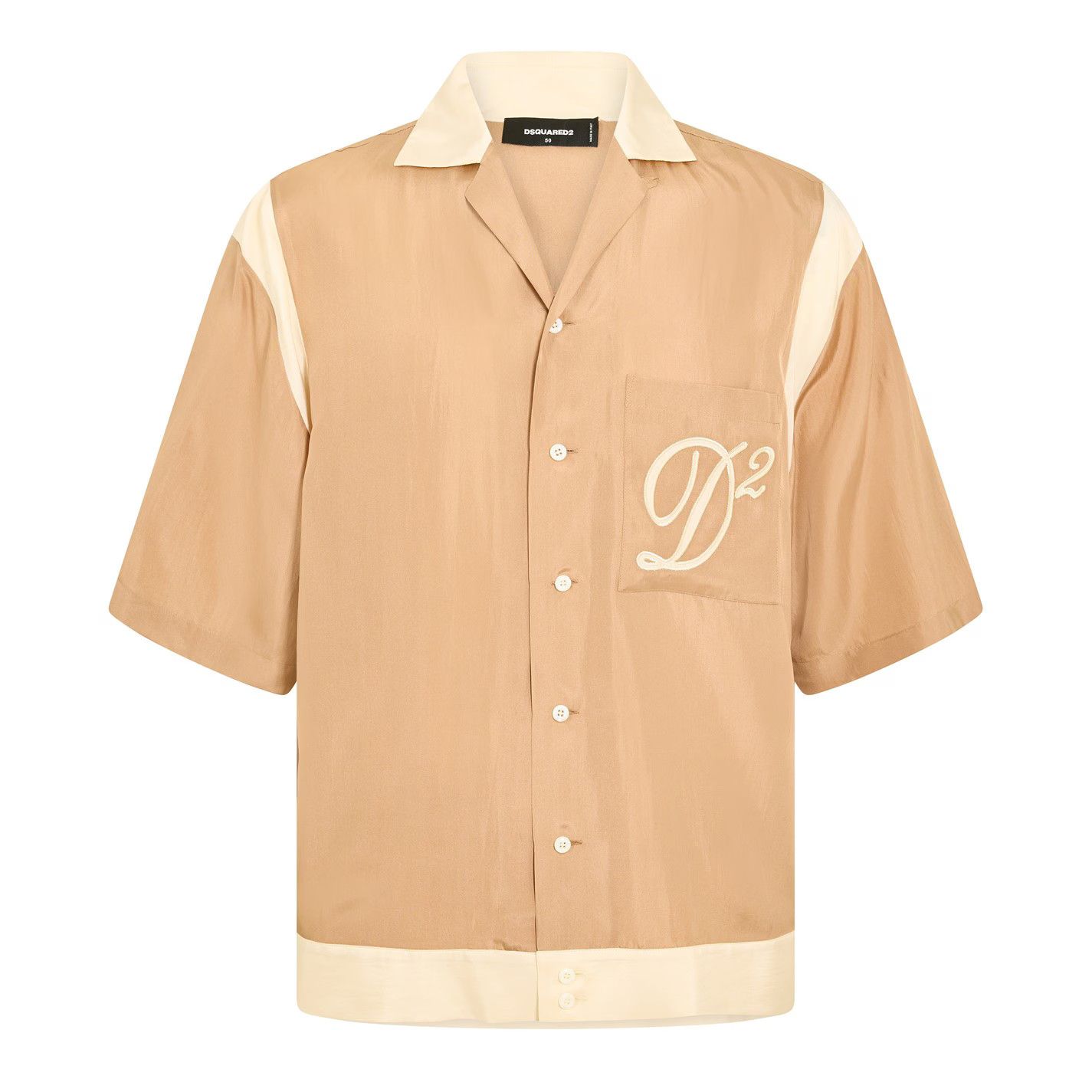Dsquared2 o1g2r1mq0426 Short Sleeve Bowling Shirt in Walnut Size US XL / EU 56 / 4 - 1 Thumbnail
