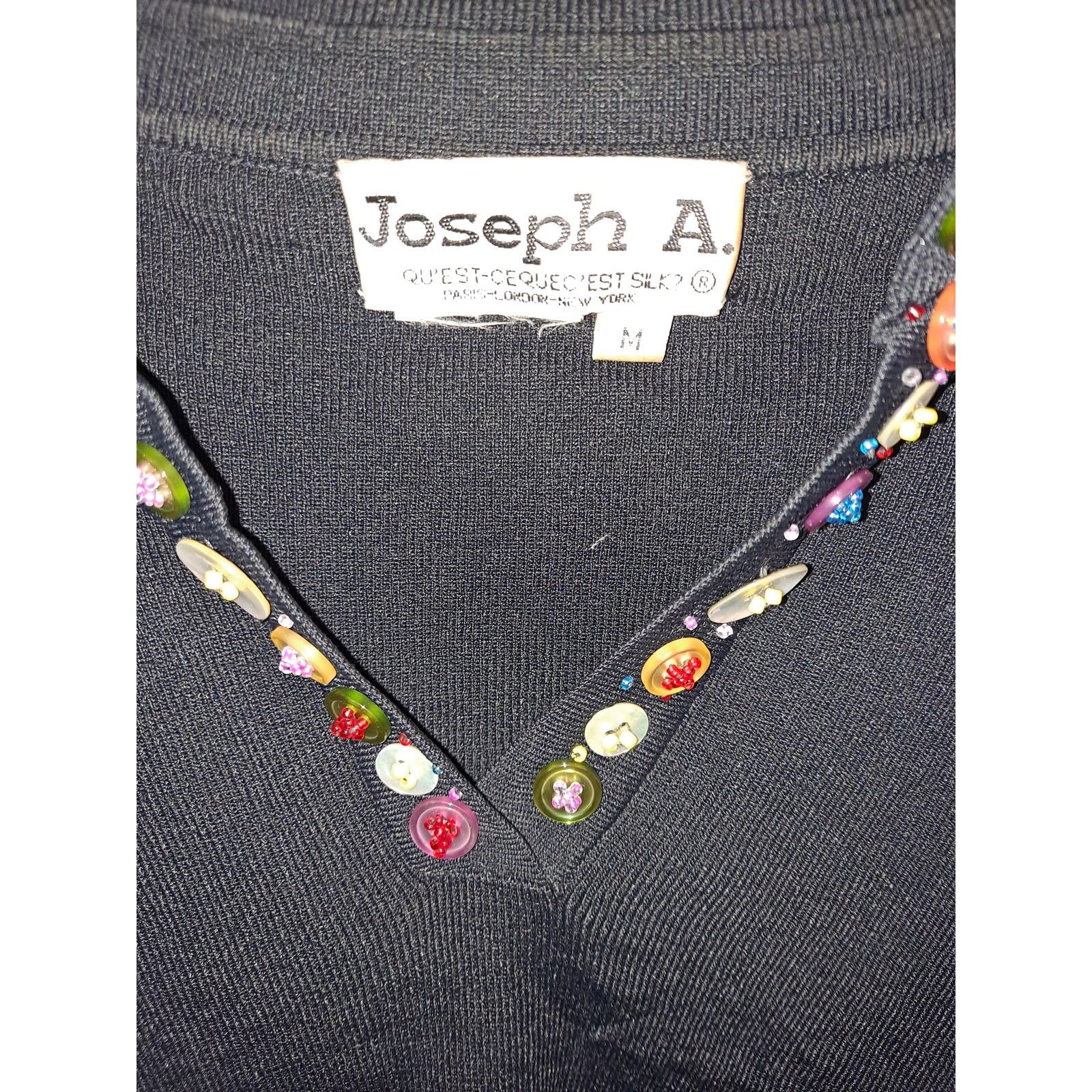 Other Vintage Joseph A Black V Neck Polo With Button Decoration Size M / US 6-8 / IT 42-44 - 4 Thumbnail