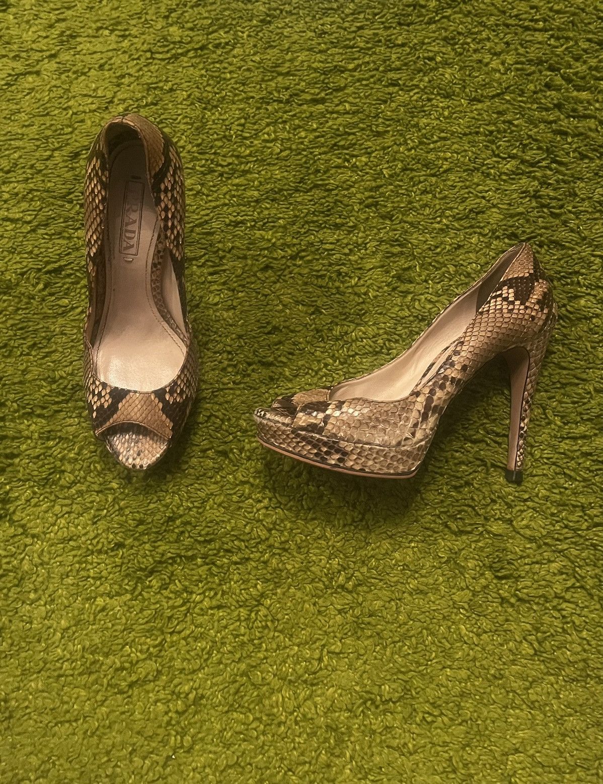 Designer × Prada Prada real phyton snakeskin open toe heels pumps Size US 8 / IT 38 - 11 Thumbnail