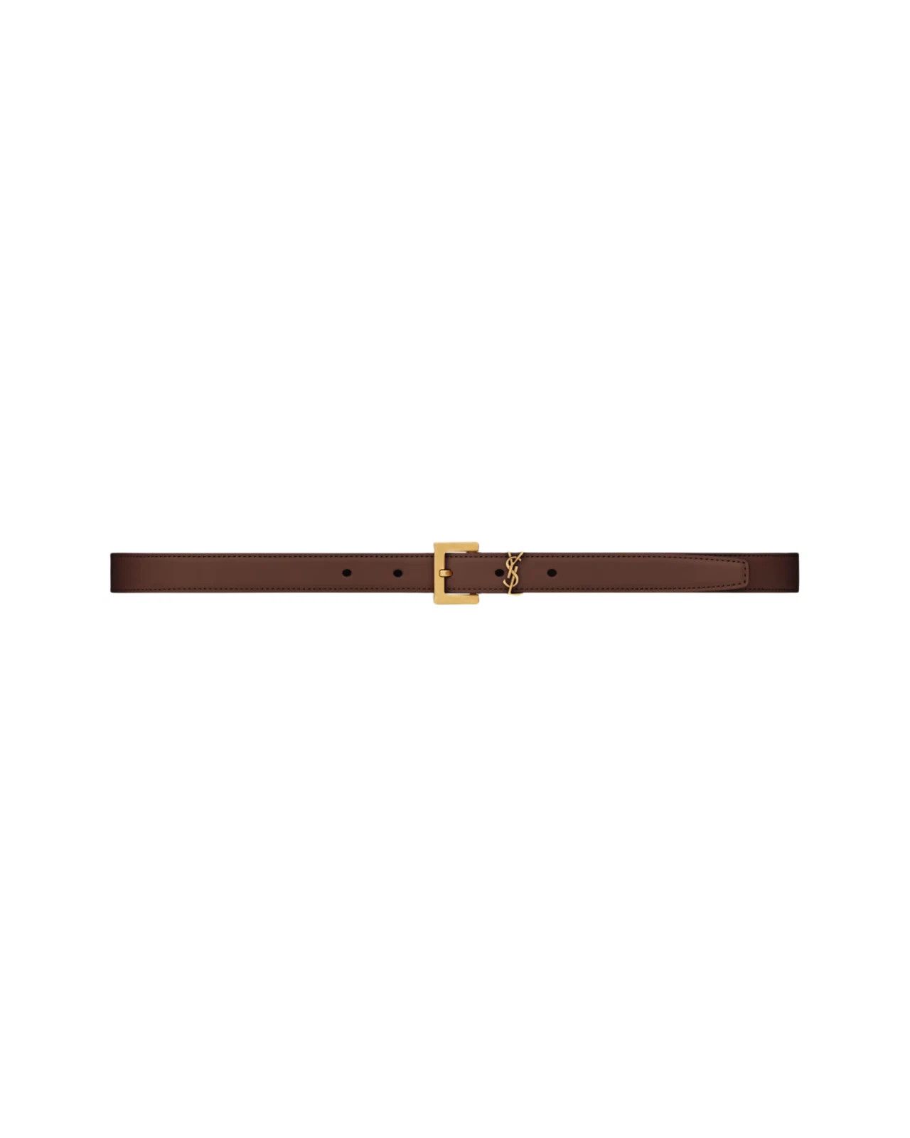 SAINT LAURENT Cassandre Red Tan Smooth Leather Belt New