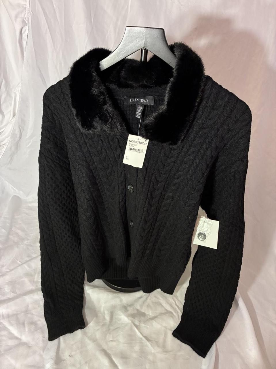 Ellen Tracy Ellen Tracy Cable-Knit Cardigan with Faux Fur Collar Size S / US 4 / IT 40 - 1 Thumbnail