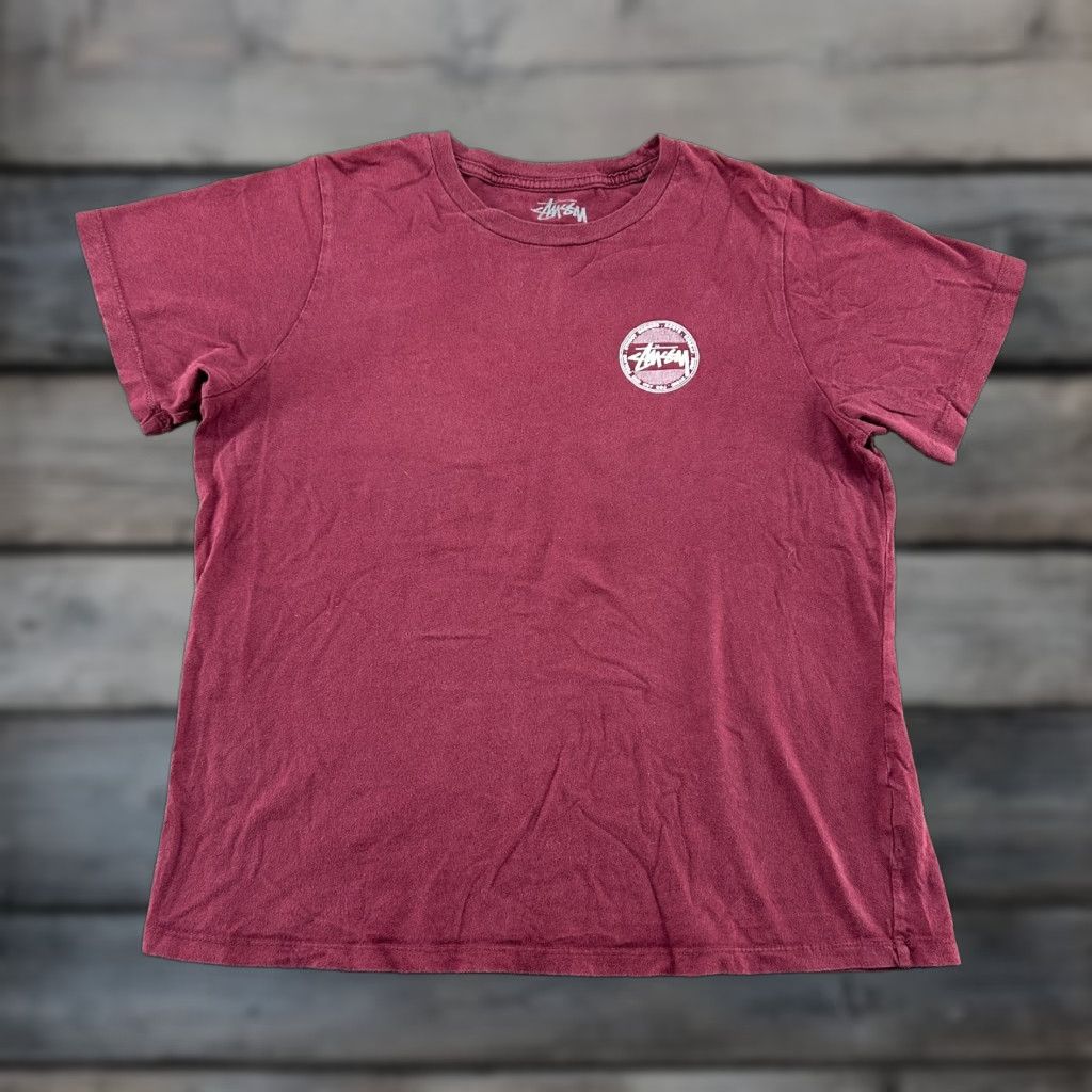 Vintage Stussy Shirt Mens L Red Crew Neck Short Sleeve Spellout Logo Skater Surf Cotton Logo 90s Hip Hop Size US L / EU 52-54 / 3 - 1 Thumbnail