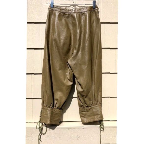 Vintage VINTAGE Fenn Wright Manson Leather Harem Pant Capri Pants XS 70s 24.5” Waist Leather Pleated Pockets Lace-up Zipper 100% Front Pockets Mens Womens? Size 26" / US 2 / IT 38 - 3 Thumbnail