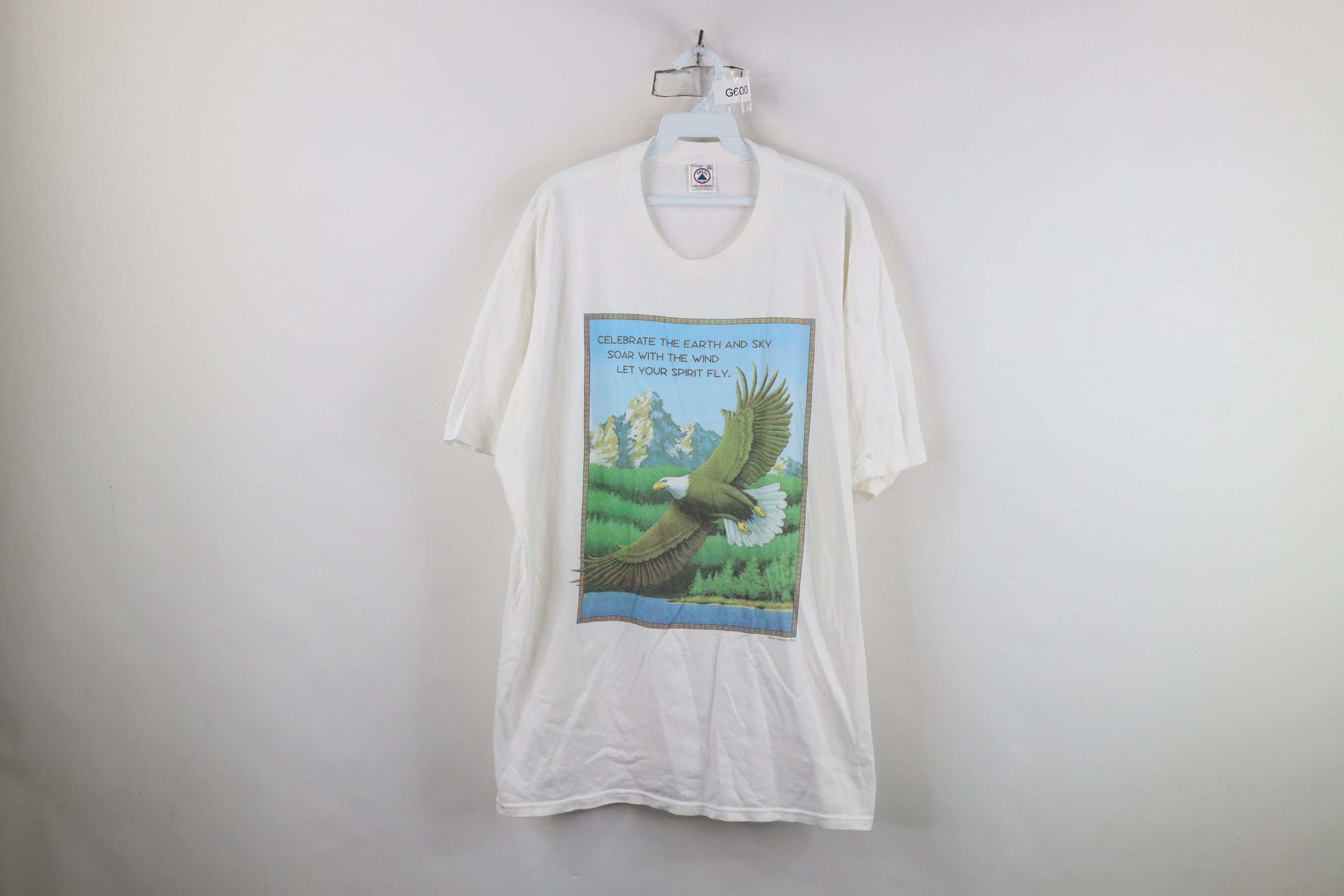 Vintage Vintage 90s Streetwear Nature Eagle Mountains T-Shirt White Size US XXL / EU 58 / 5 - 1 Thumbnail