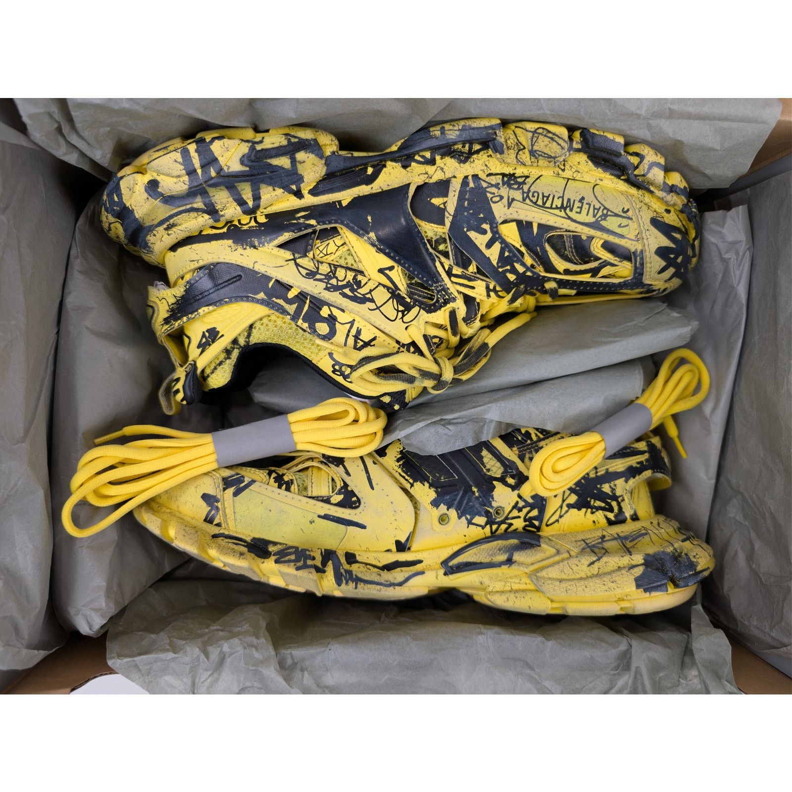 Balenciaga o1rshd1 Graffiti Dirty Track Texture Mesh Sneakers in Yellow Size US 12 / EU 45 - 19 Thumbnail