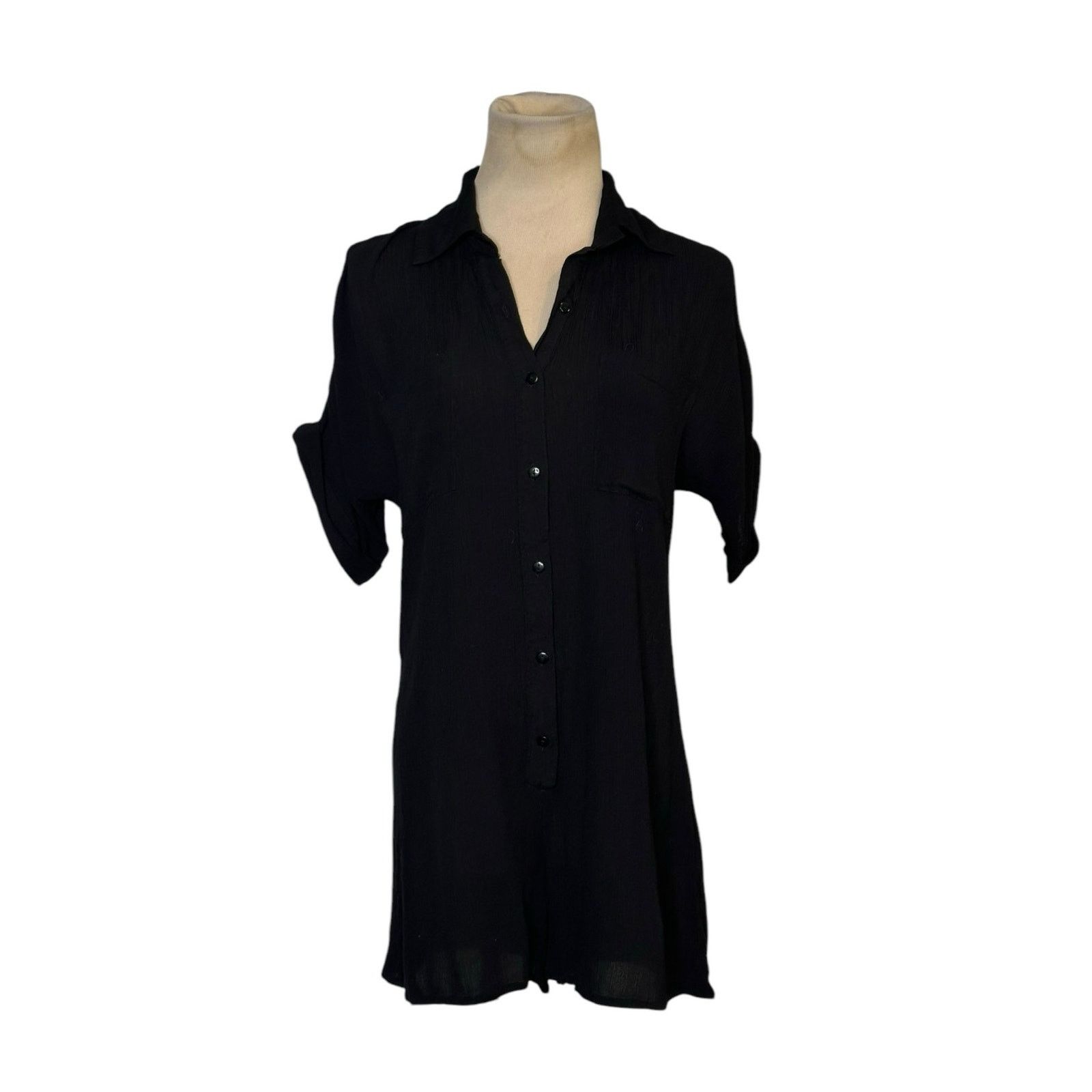 Nasty Gal Nasty Gal black short cuffed sleeves buttoned romper size 4 Size 27" / US 4 / IT 40 - 1 Thumbnail