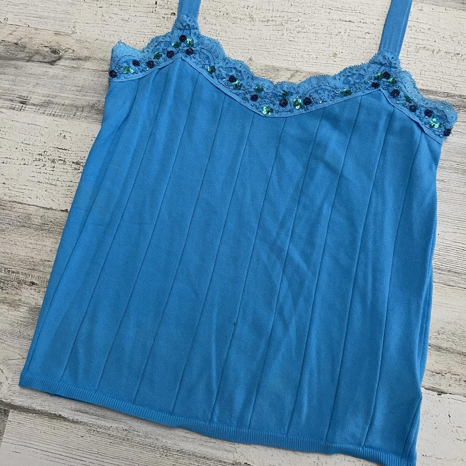 Designer Blue Items Fairy Y2K lace floral bead tank Large Size L / US 10 / IT 46 - 6 Thumbnail